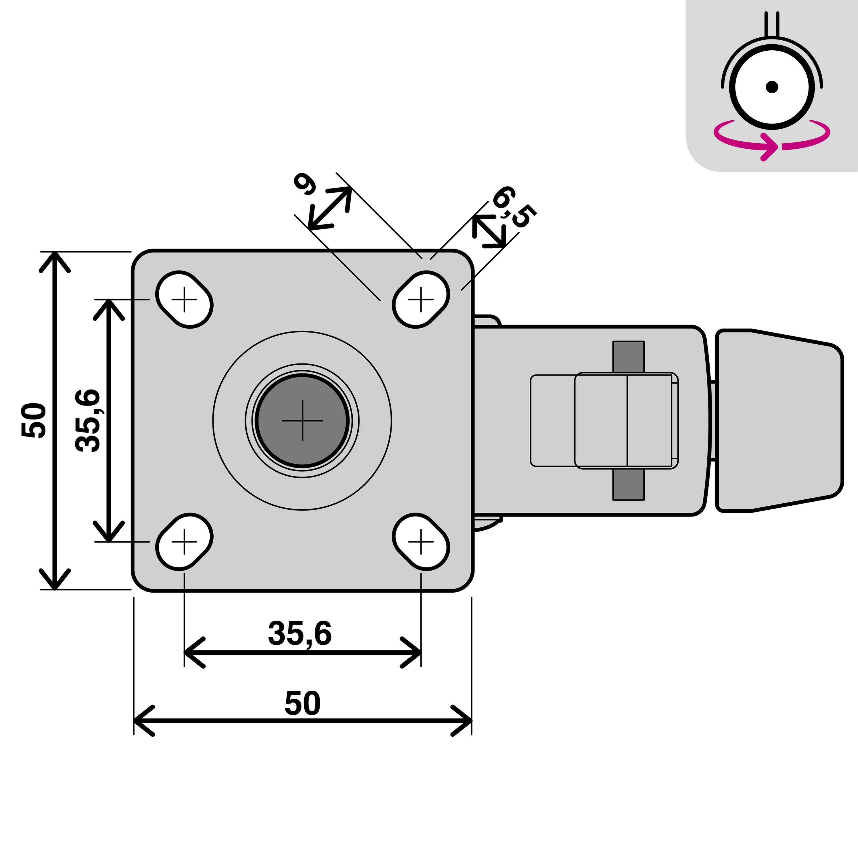 4 roues 360 degrés sur plaque diam.50 mm avec frein - 7