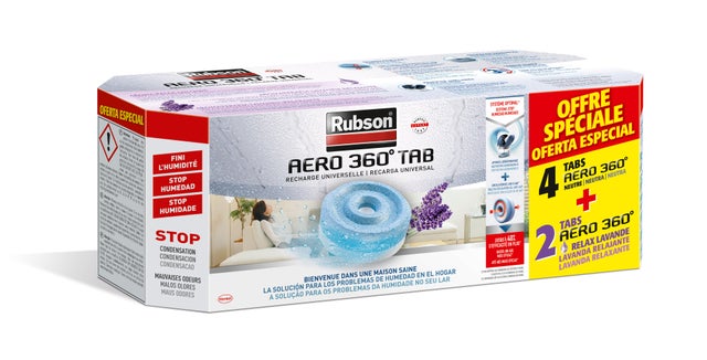 Lot de 6 recharges tablette pour absorbeur d'humidité RUBSON Aéro 360° 20 m²