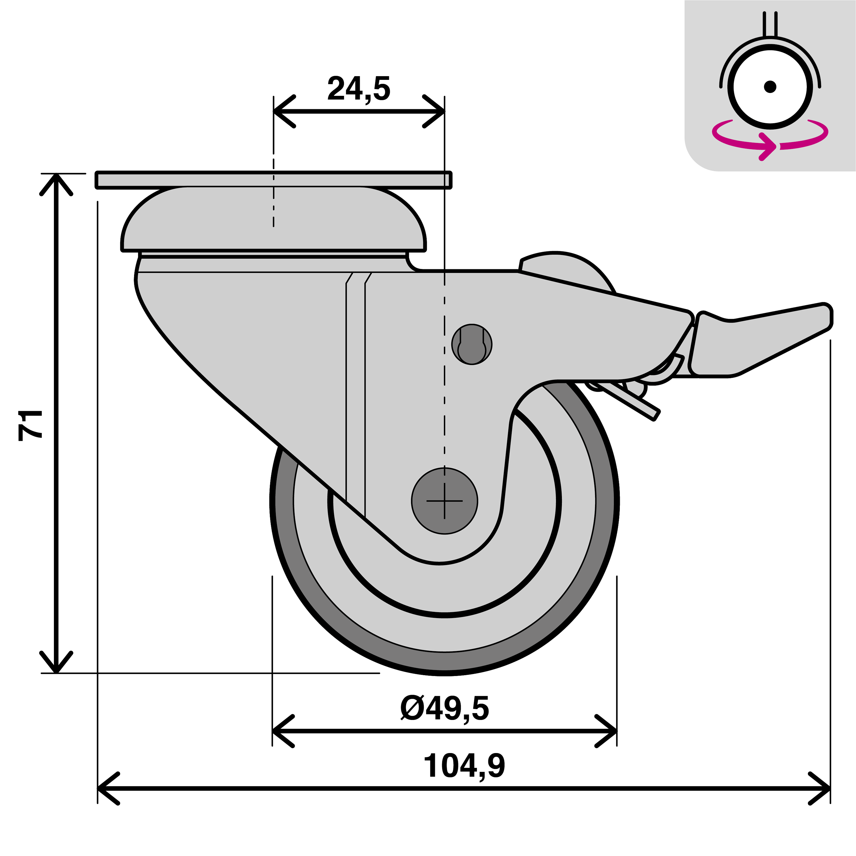 Roue 360 degrés sur plaque diam.50 mm avec frein - 6