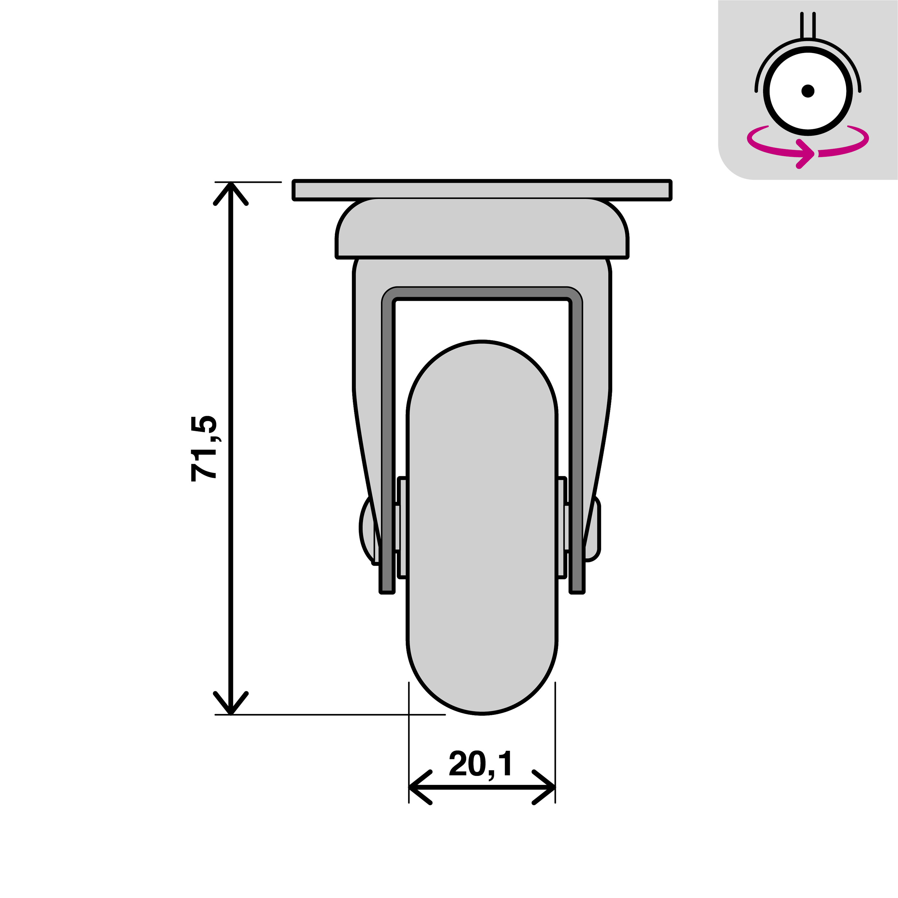 Roda interior sem travão STANDERS 360º 50MM 30KG ANTIDESLIZANTE - 6