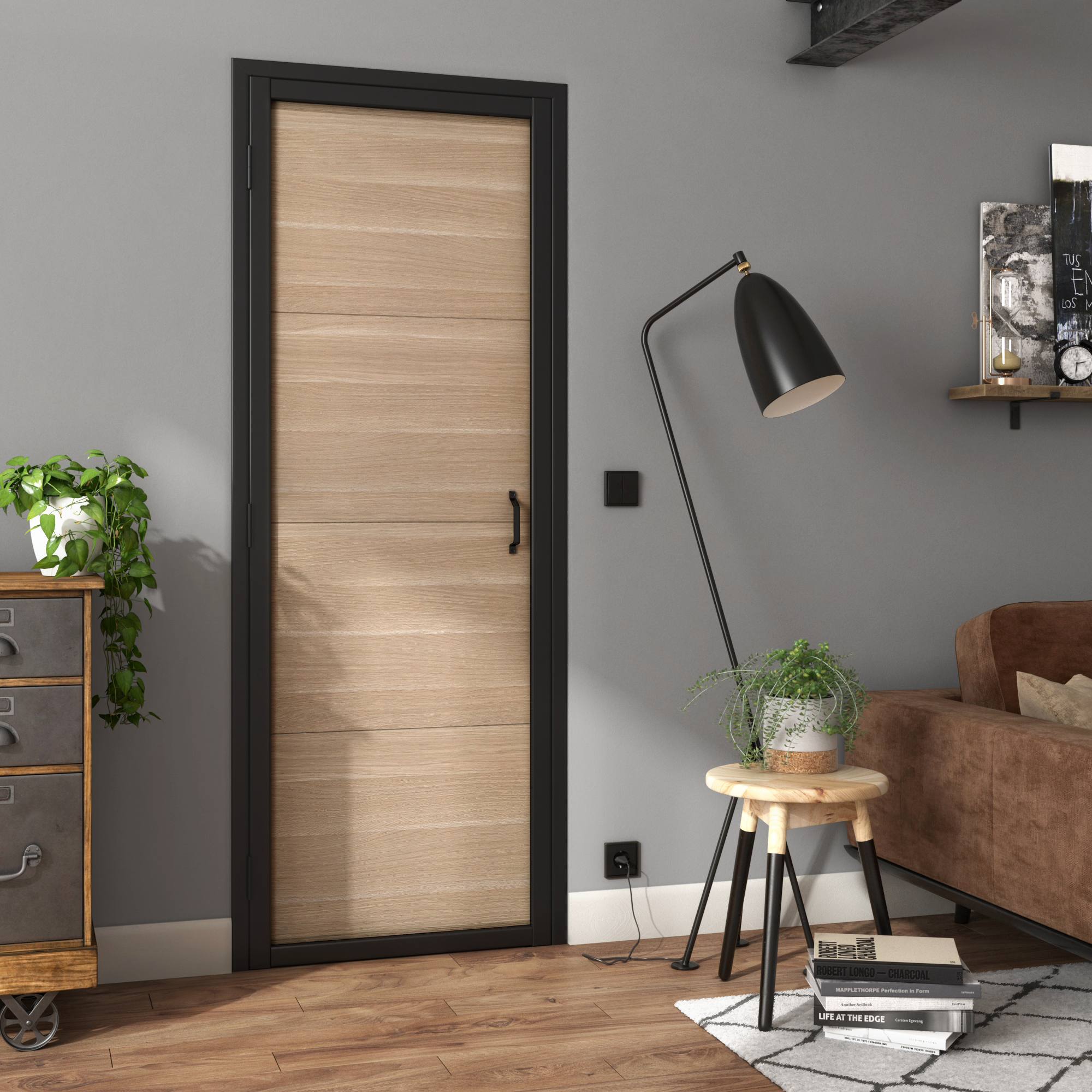 Bloc-porte bois Factory, beige/noir H.204 x l.73 cm, poussant droit - 3
