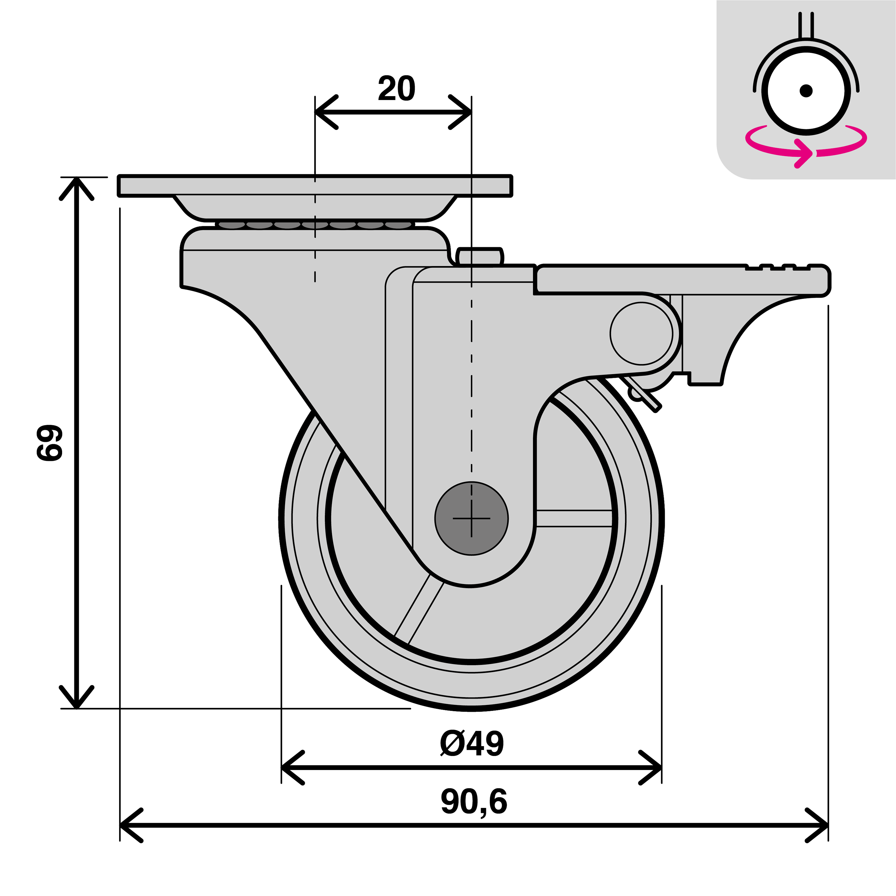 Roda com travão STANDERS 360º 50MM 35KG PRETO ANTIDESLIZANTE - 5