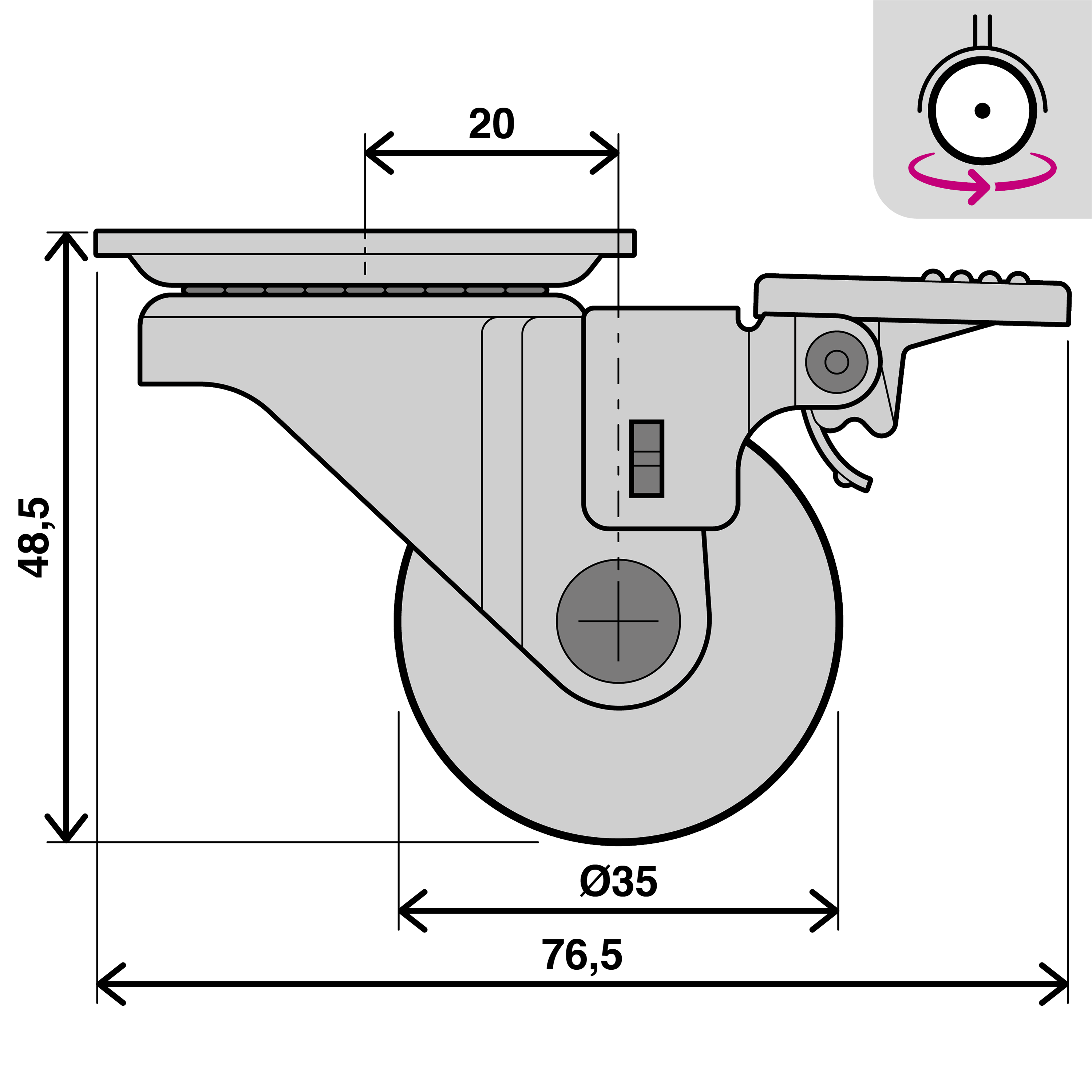 4 rodas interior STANDERS 360º D35MM 30KG - 5