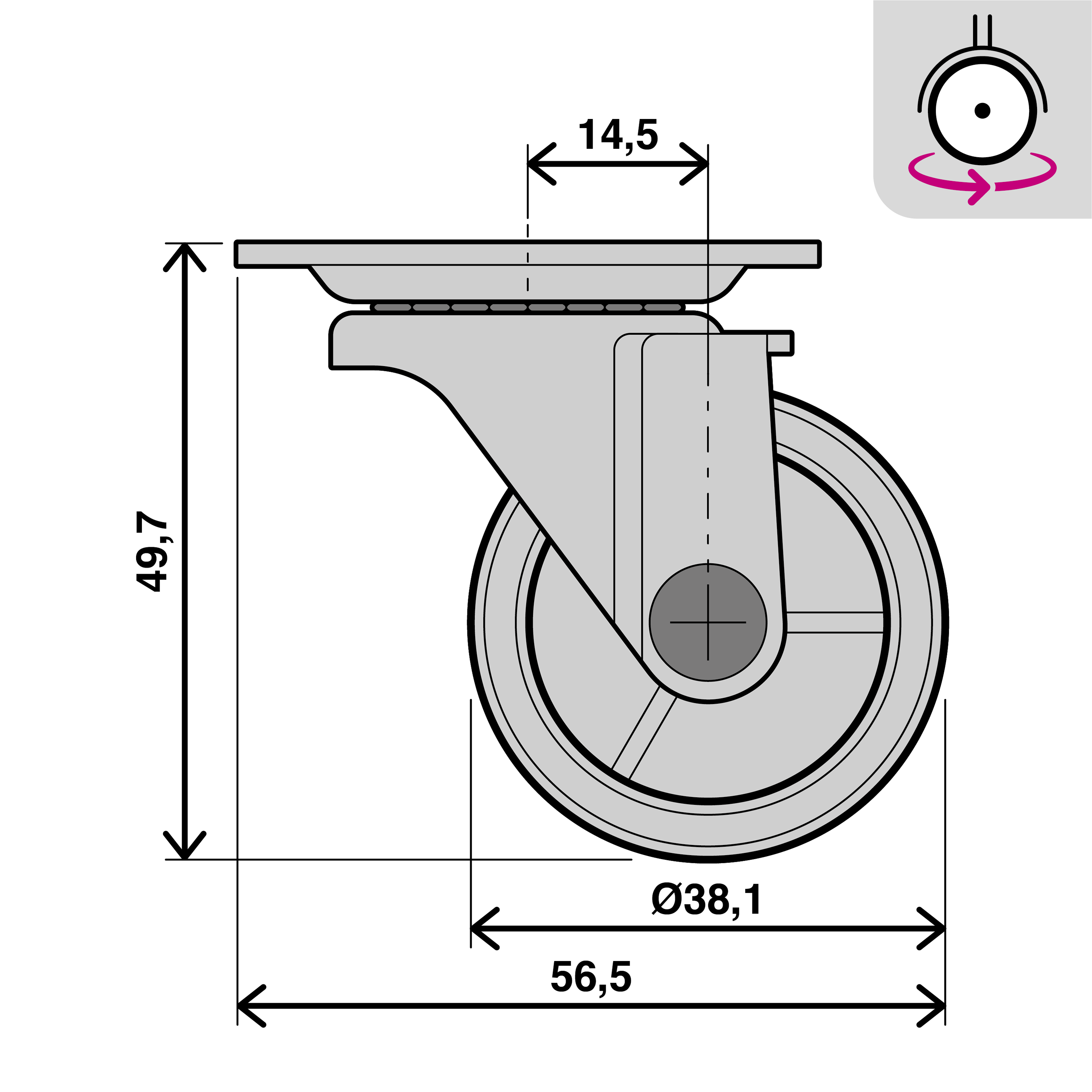 Roda interior sem travão STANDERS 360º 40MM 30KG PRETO ANTIDESLIZANTE - 5