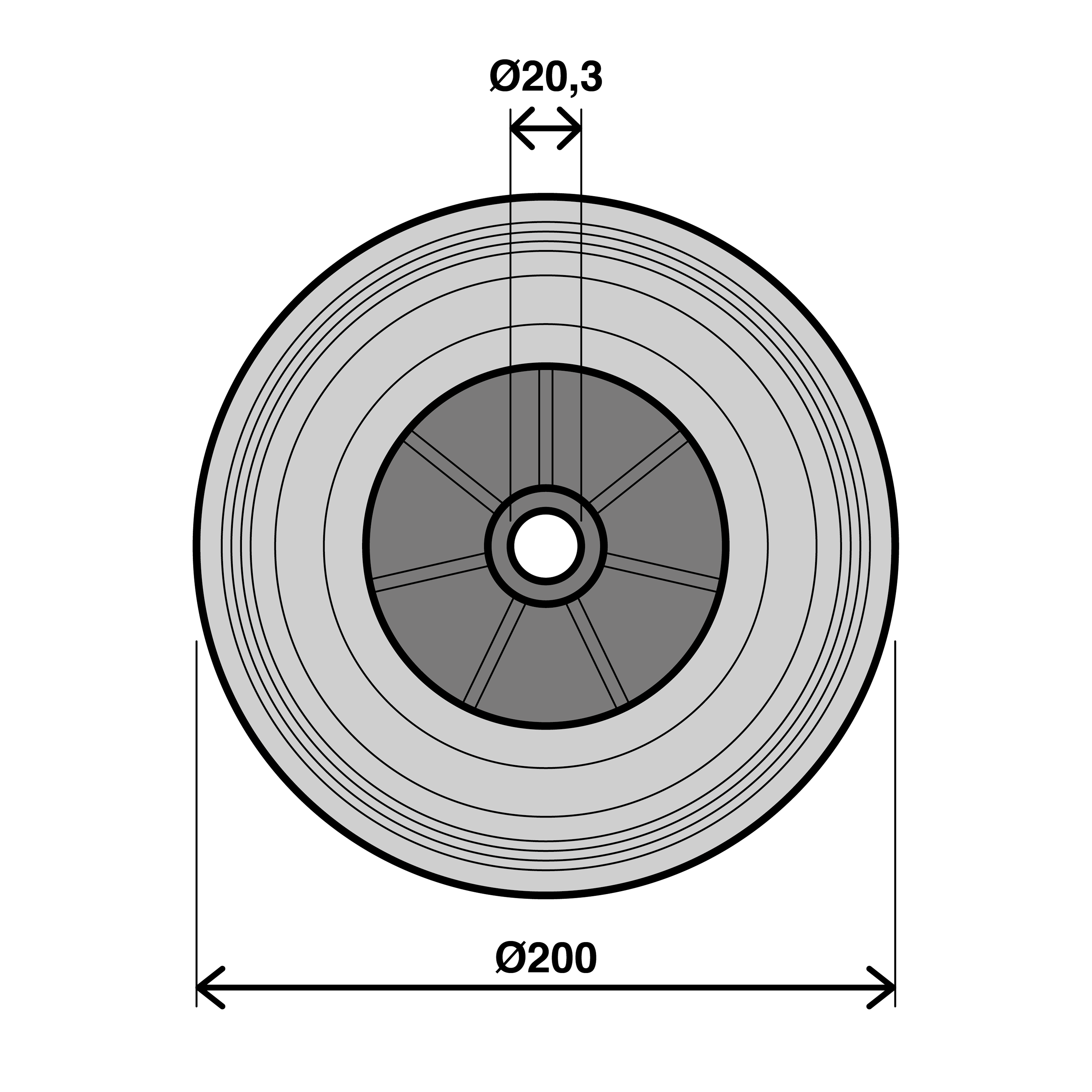 Roda para exterior STANDERS MACIÇA 200MM 100KG PRETA - 4