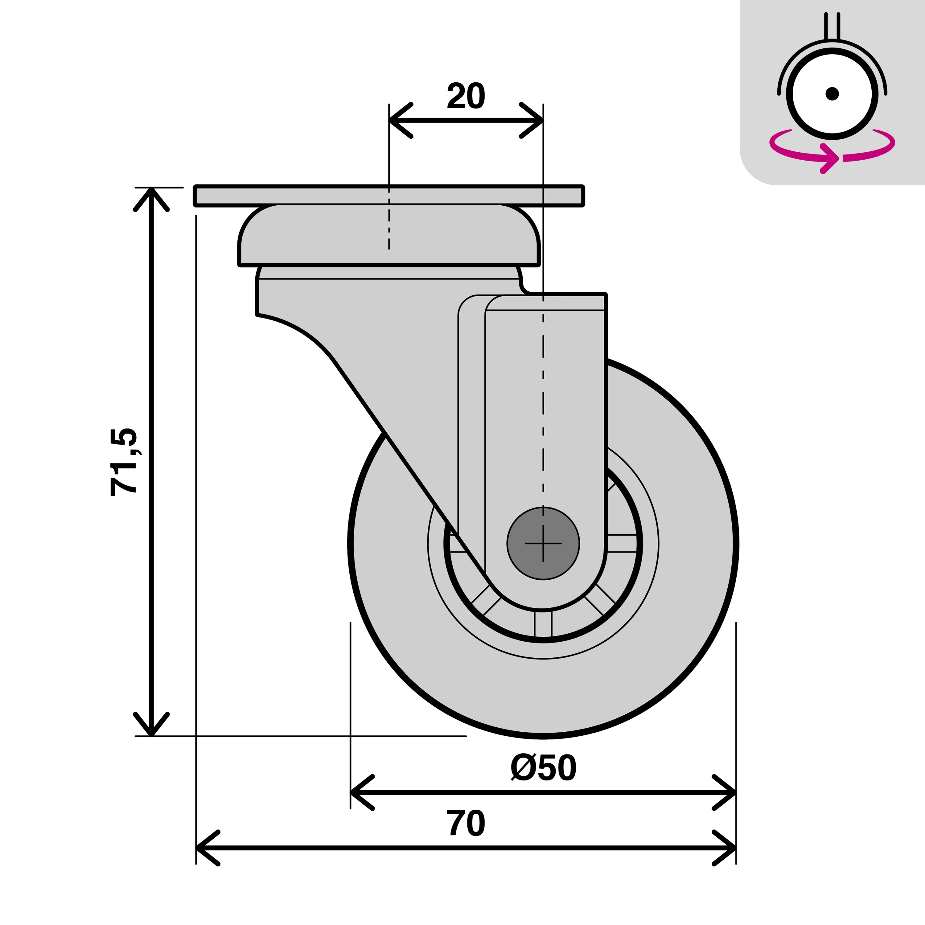 Roda interior sem travão STANDERS 360º 50MM 30KG ANTIDESLIZANTE - 5