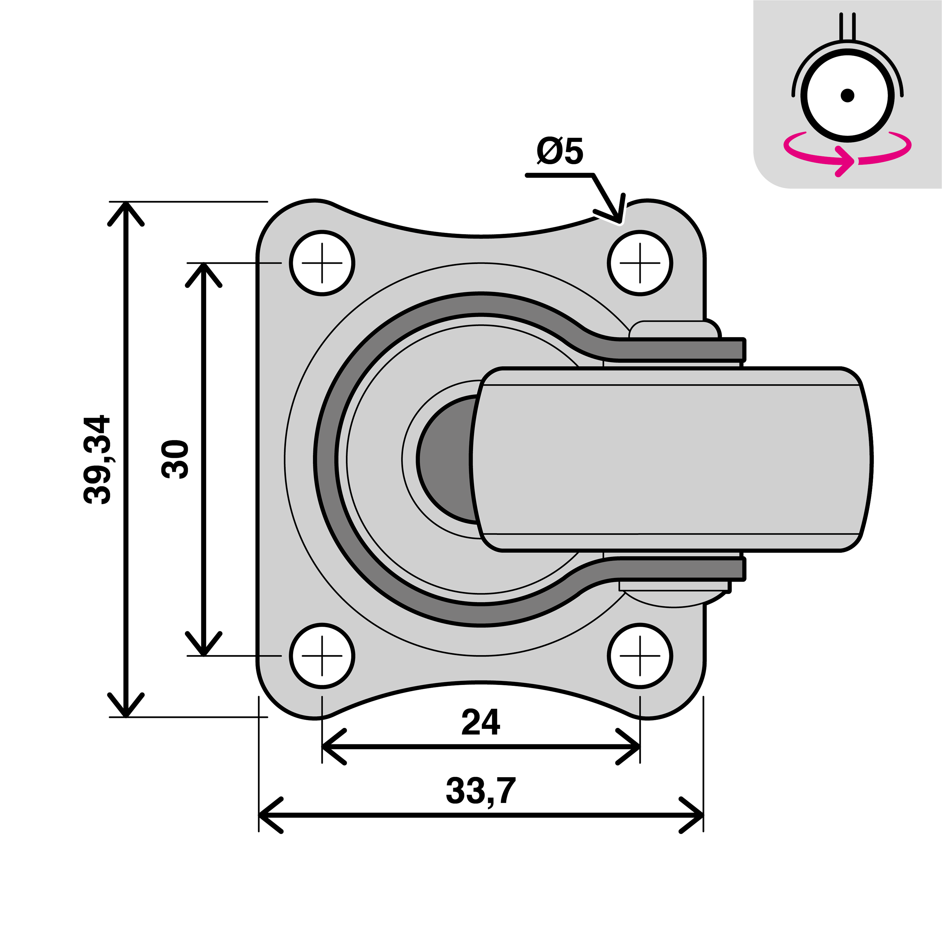 1 rueda giratoria sin freno con placa , ø 30 mm, peso max. 20 Kg - 2