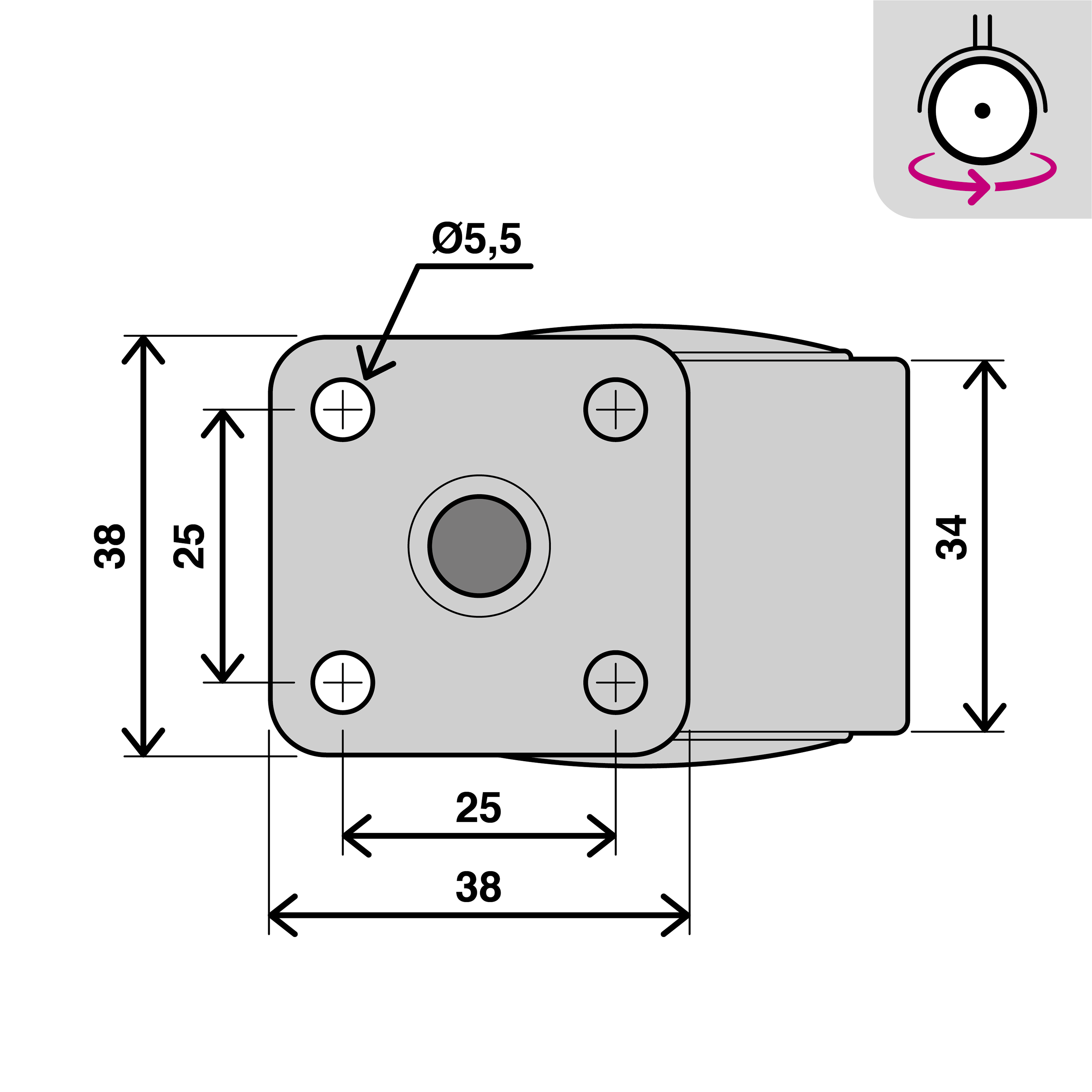 Roda interior sem travão STANDERS 360º 40MM 15KG NYLON PRETO - 7