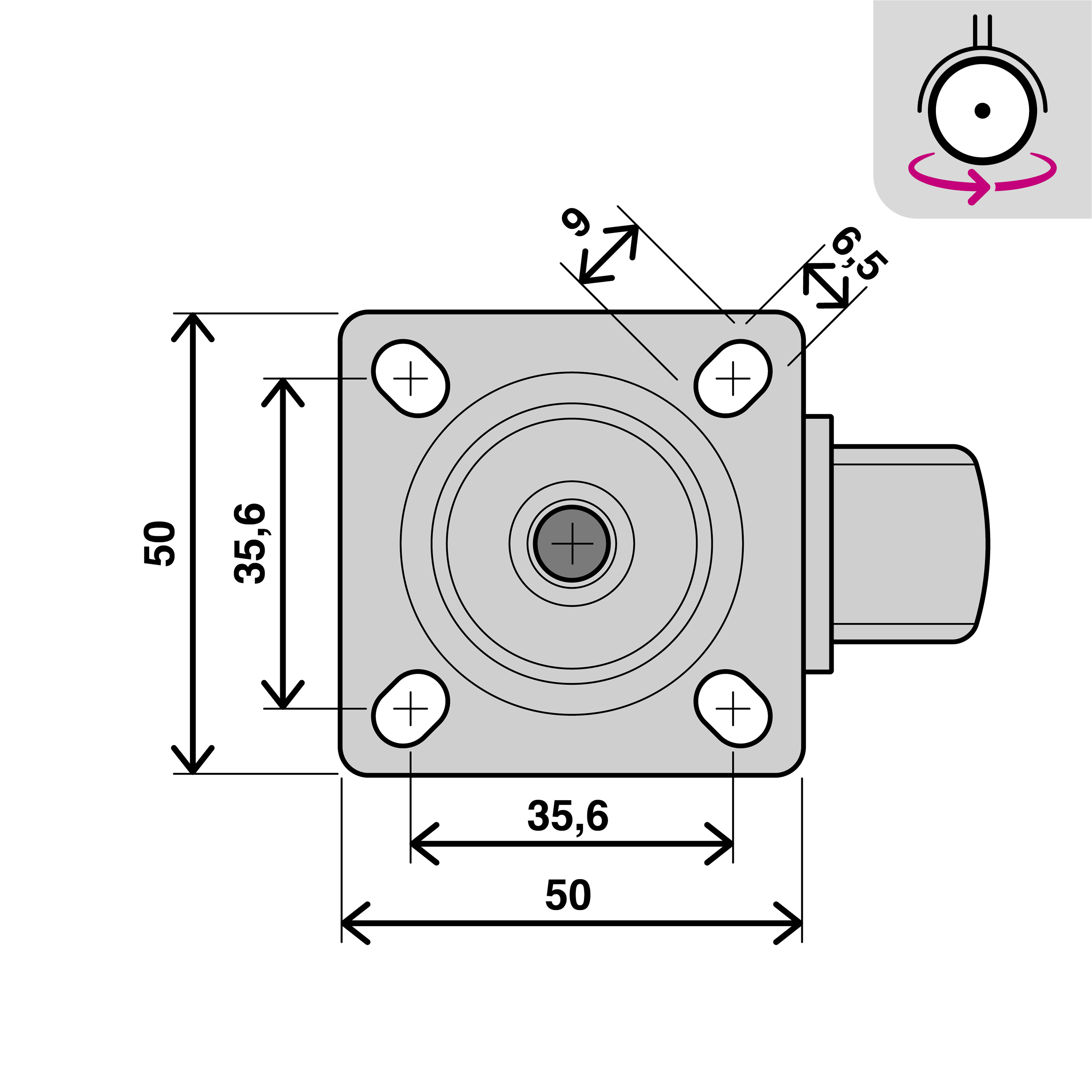 Roda interior sem travão STANDERS 360º 50MM 35KG PRETO ANTIDESLIZANTE - 7