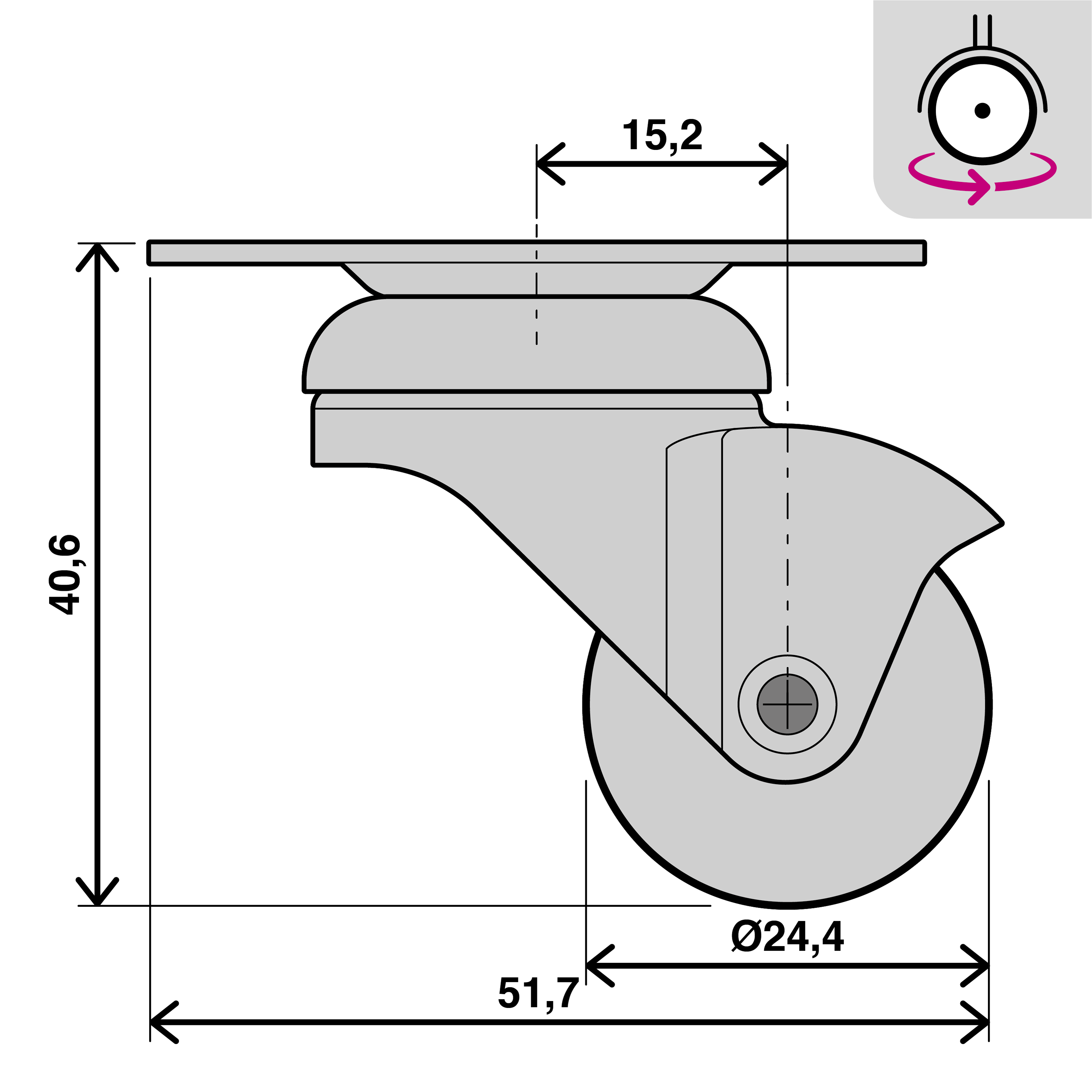 Roda interior sem travão STANDERS 3606º 25MM 20KG ANTIDESLIZANTE - 6