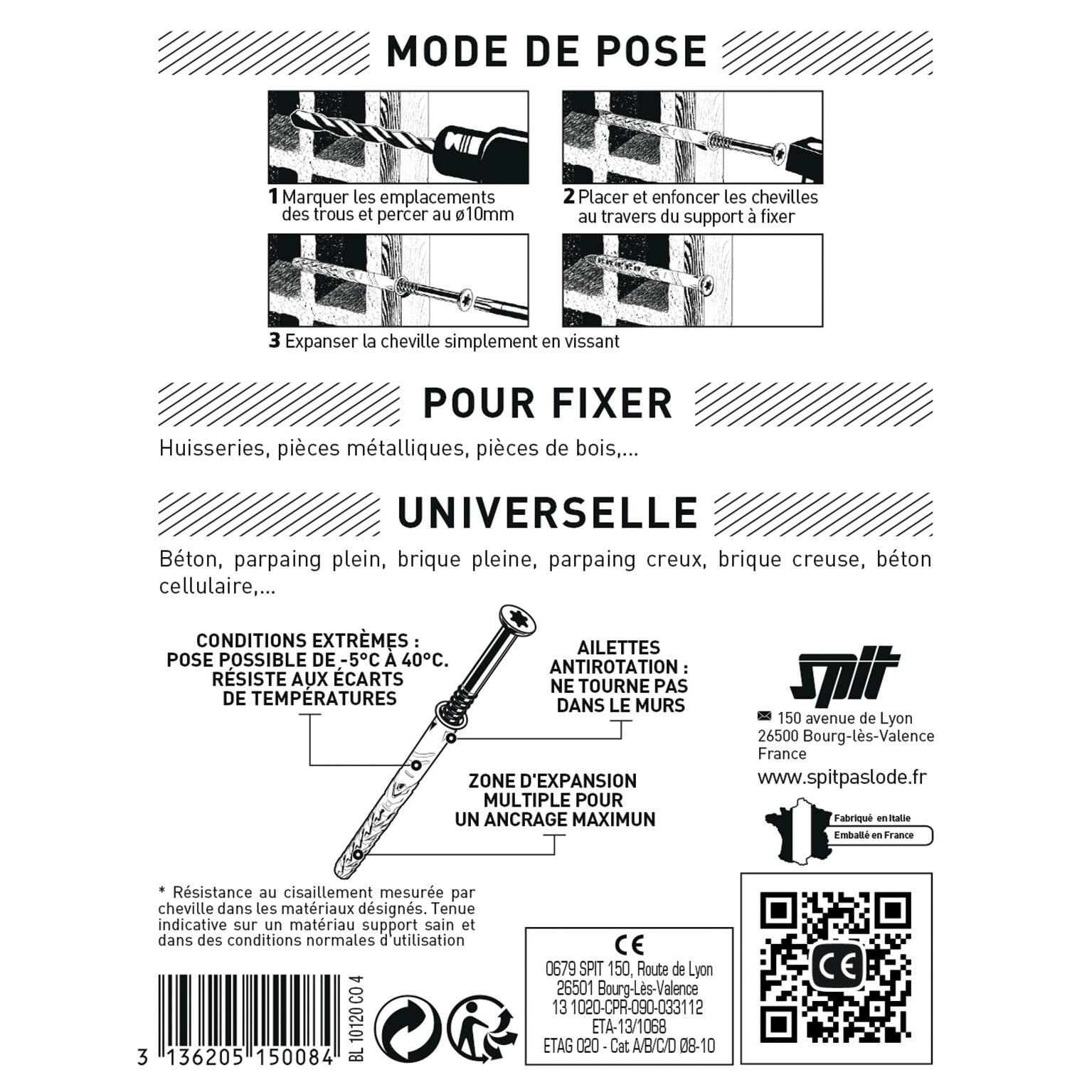 Kit chevilles et vis acier SPIT x 4 x L.120 mm - 2