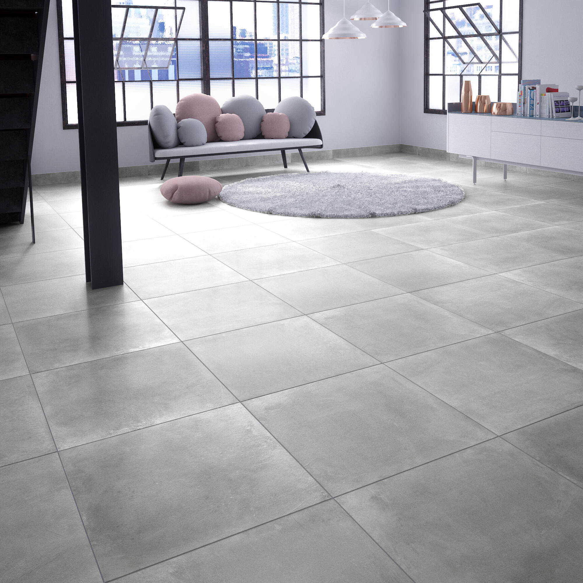 Carrelage sol effet béton gris Proton l.60.3 x L.60.3 cm GAMBINI GROUP ...
