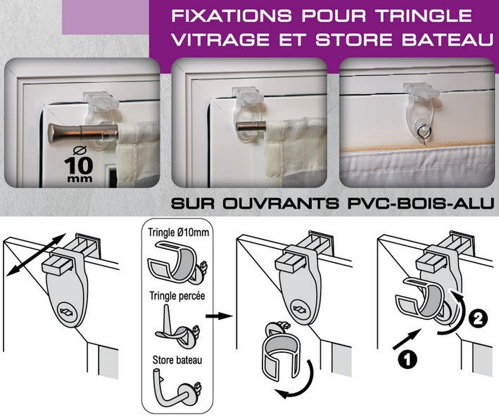 Support autoserrant pour tringle à rideau Sans-perçage Diam. 10mm blanc brut CES - 4