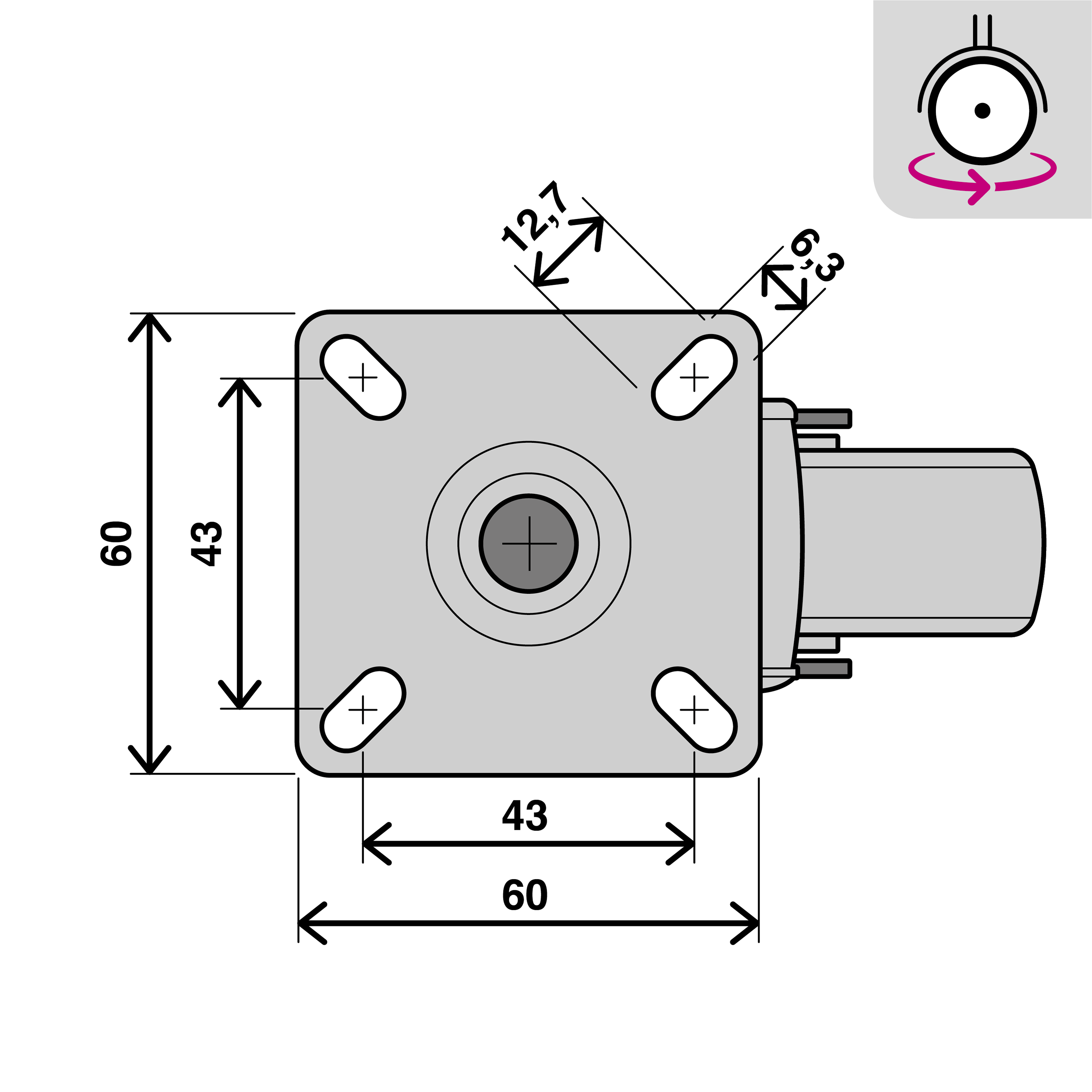 Roue pivotante sur plaque diam.75 mm - 6