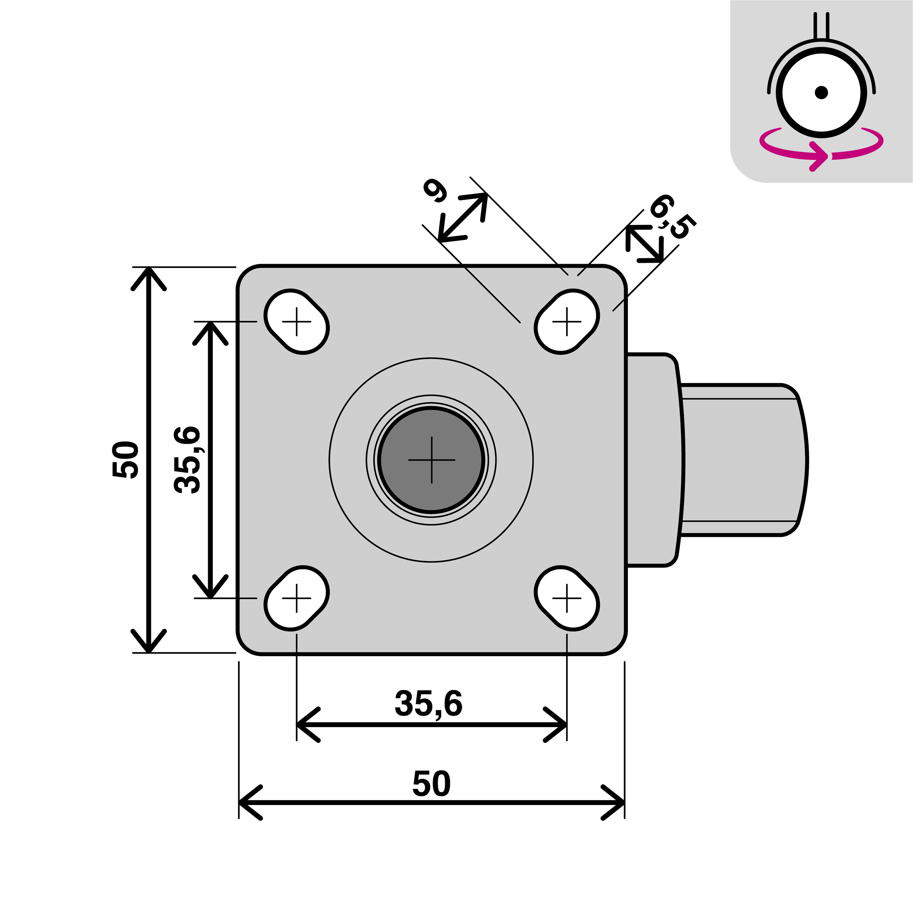 Roue pivotante sur plaque diam.50 mm - 6