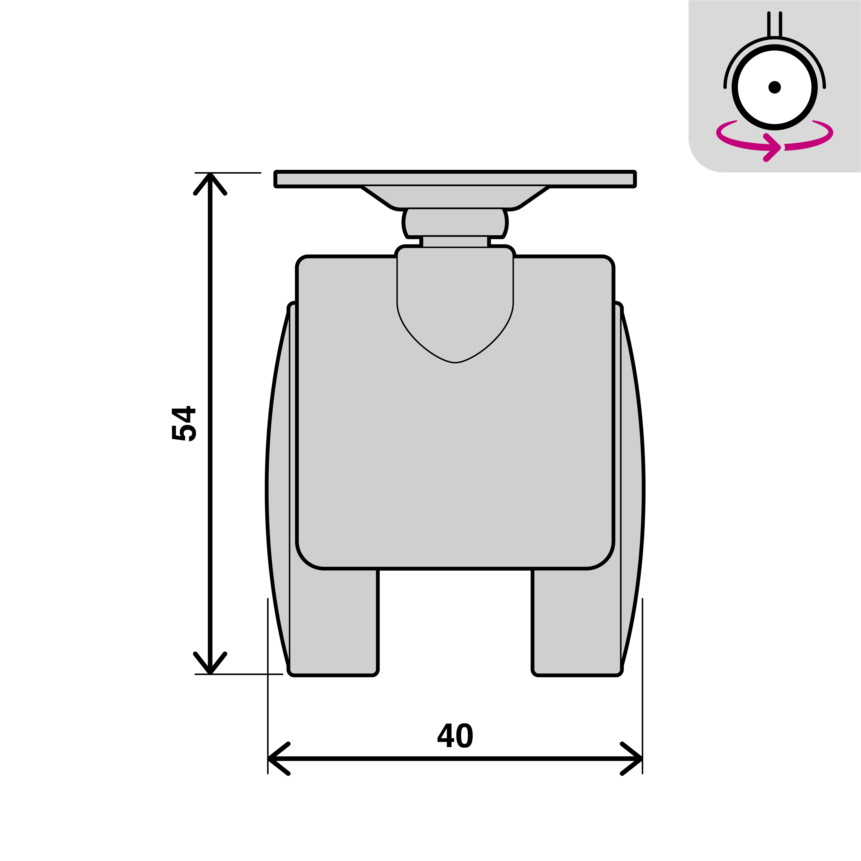 Roda interior sem travão STANDERS 360º 40MM 15KG NYLON PRETO - 6