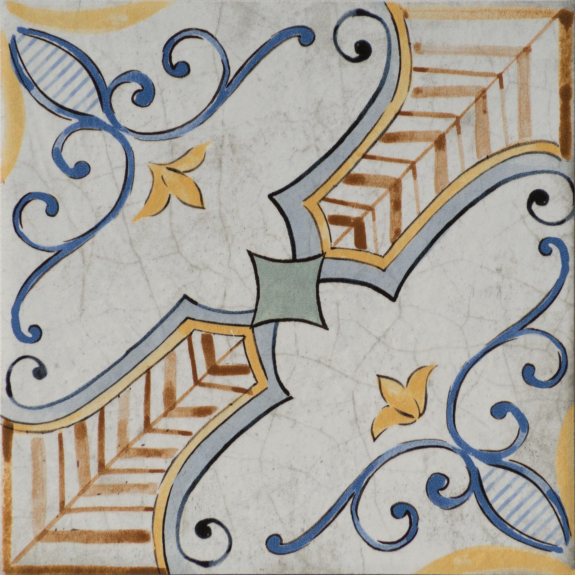 Piastrella da pavimento interno in gres porcellanato 20 x 20 cm smaltato multicolore lucido Med Maiolica traffico intenso (pei 4/5) Sp. 8.2 mm 1.42 mq - 12