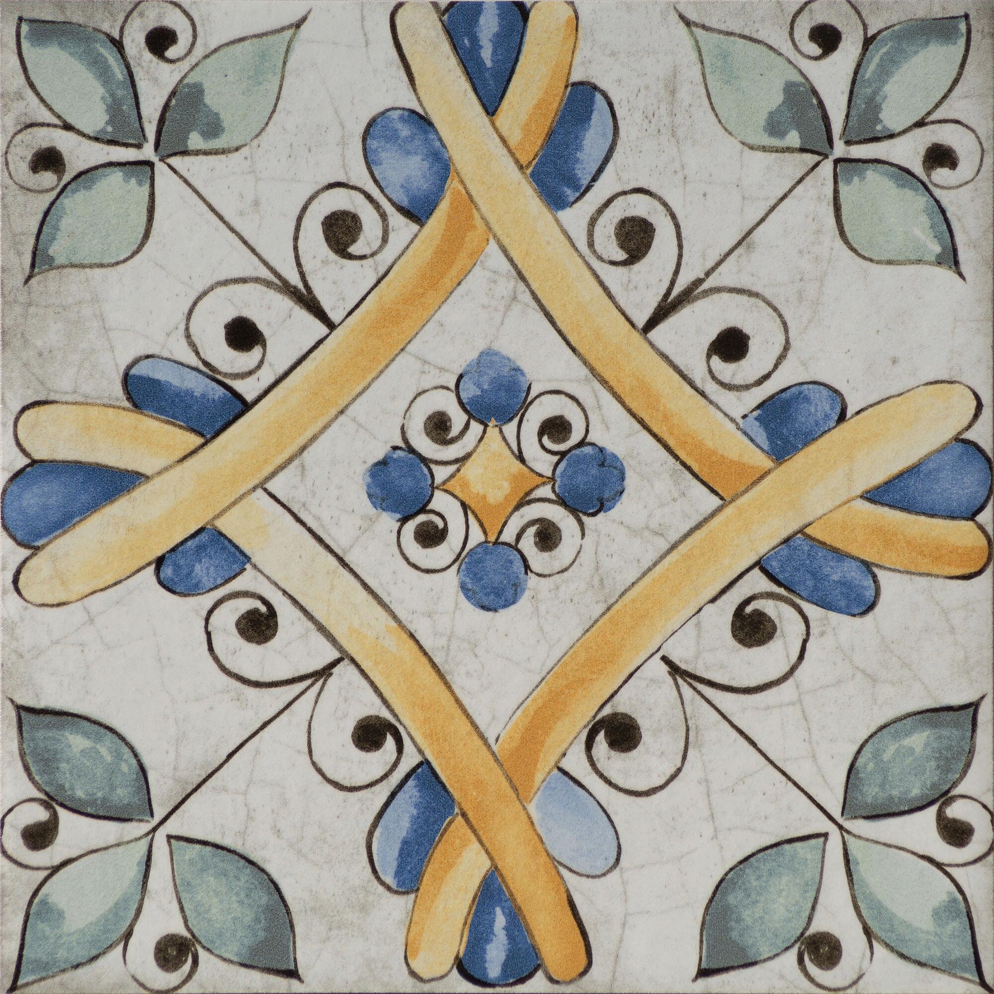 Piastrella da pavimento interno in gres porcellanato 20 x 20 cm smaltato multicolore lucido Med Maiolica traffico intenso (pei 4/5) Sp. 8.2 mm 1.42 mq - 9