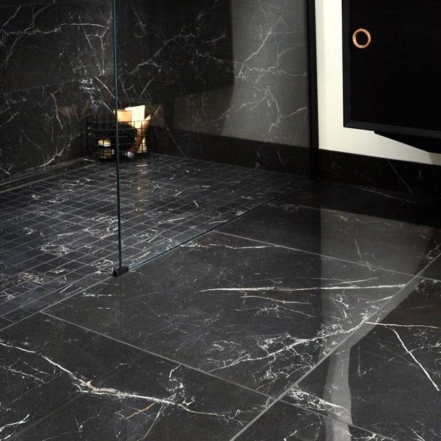 Carrelage sol intérieur/mur effet marbre noir gold poli Murano l.60 x L.6
