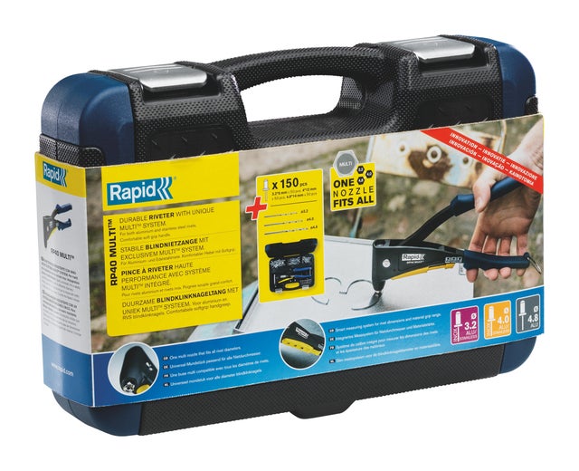 Coffret pince à riveter RAPID RP40 + 150 rivets alu & inox Ø3,2/4/4,8 + 3 forets