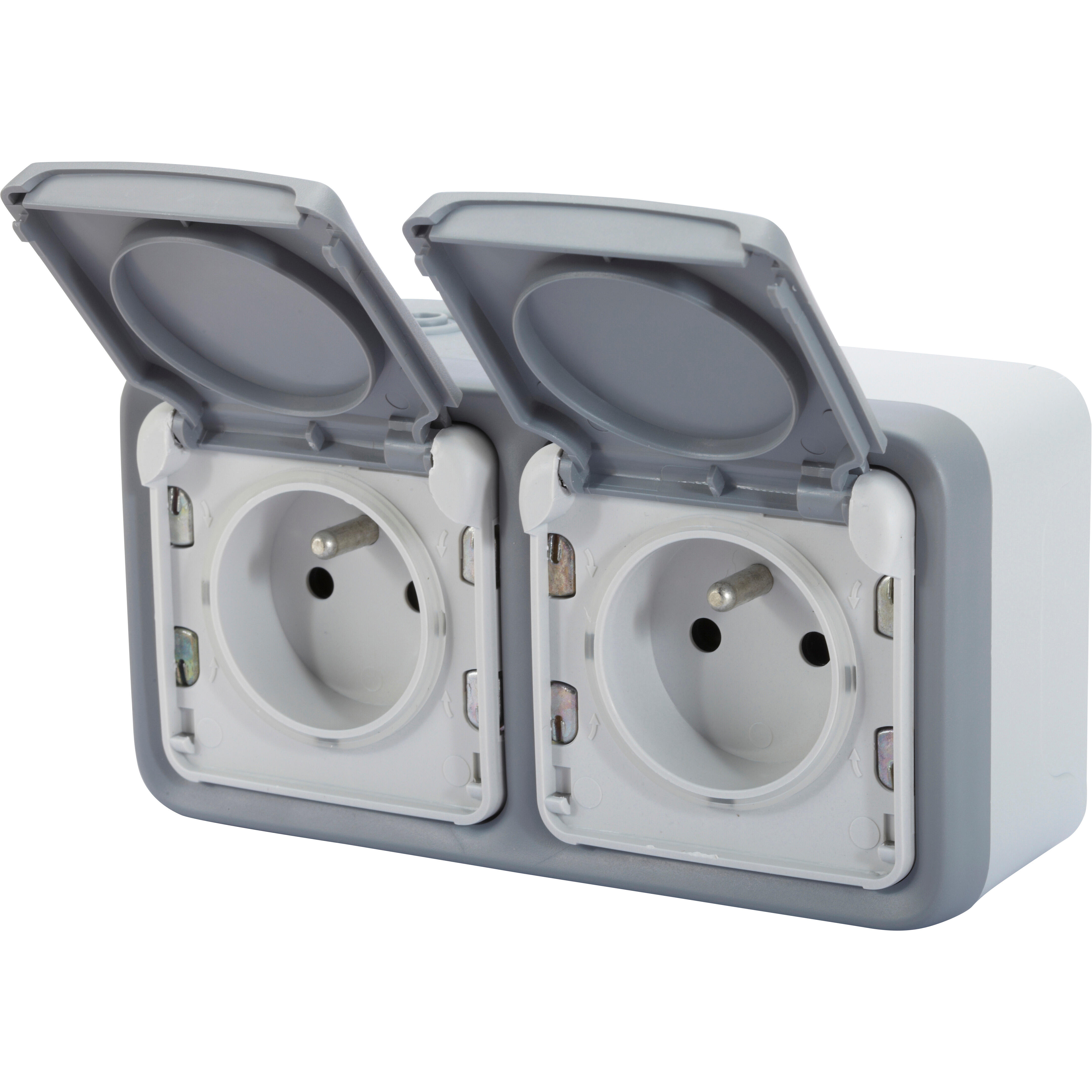 Double prise avec terre étanche horizontal Plexo, LEGRAND, gris - 2