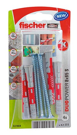 Kit chevilles et vis nylon FISCHER x 4 x L.65 mm