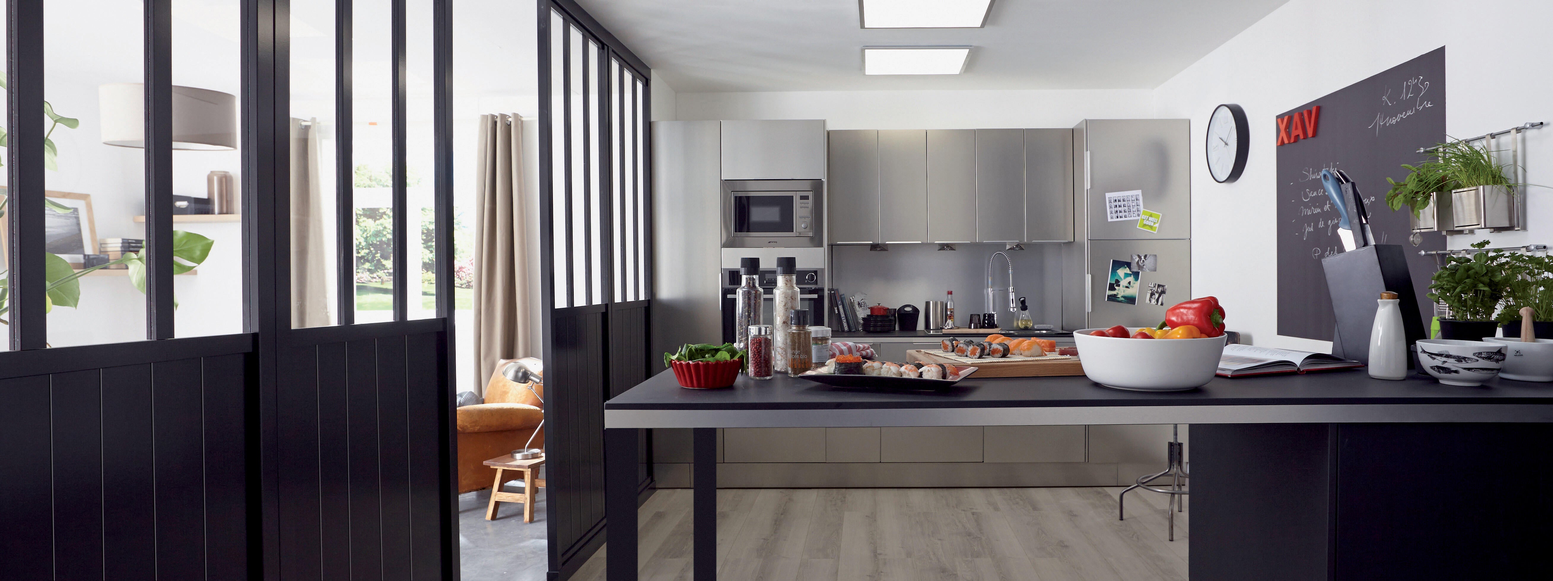 Cloison amovible Atelier mdf revêtu noir effet métal l.80 x H.250 x P.4cm - 2