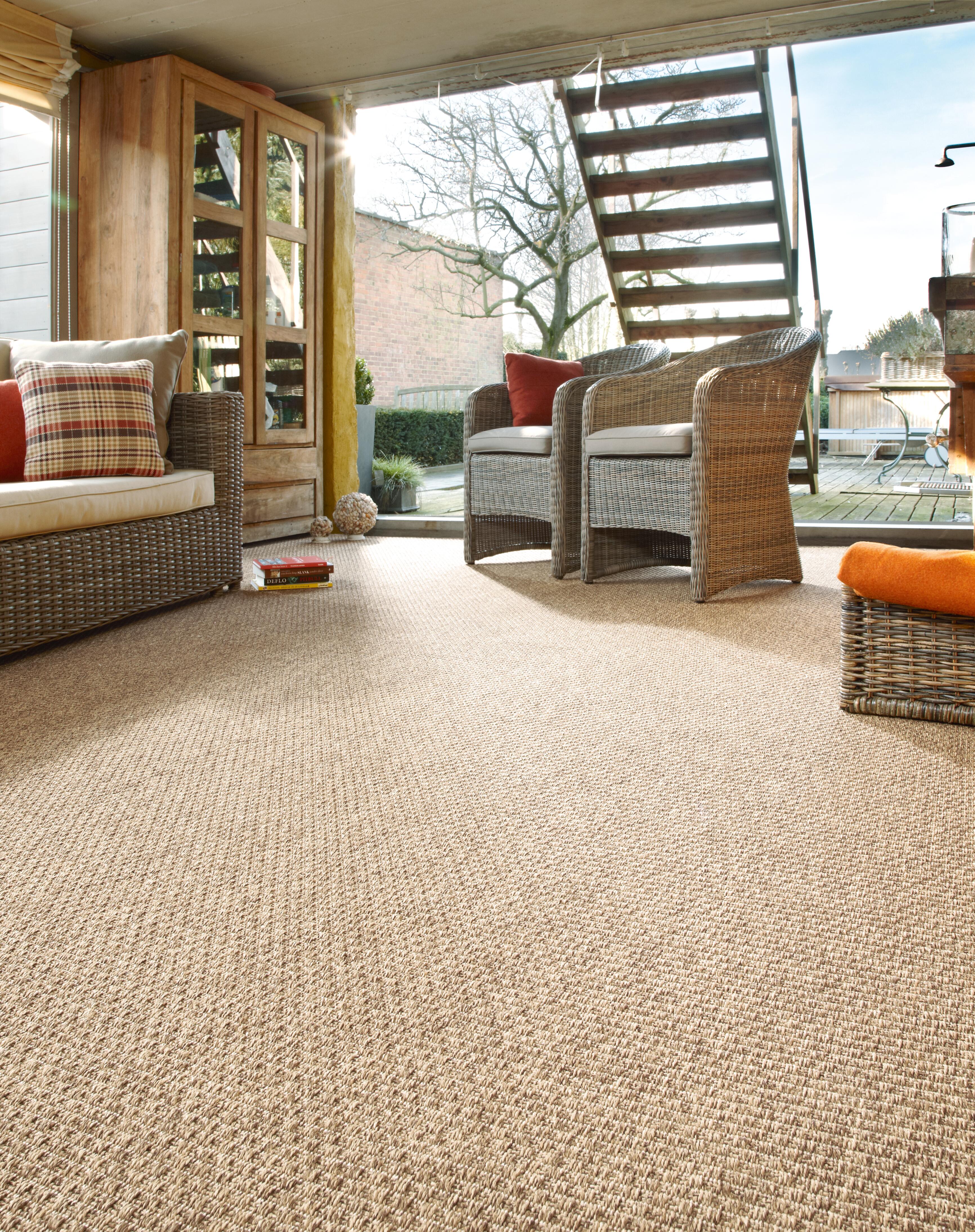 Moquette tissé plat uni beige African rythm, Livraison incluse, rouleau l.4 m - 2