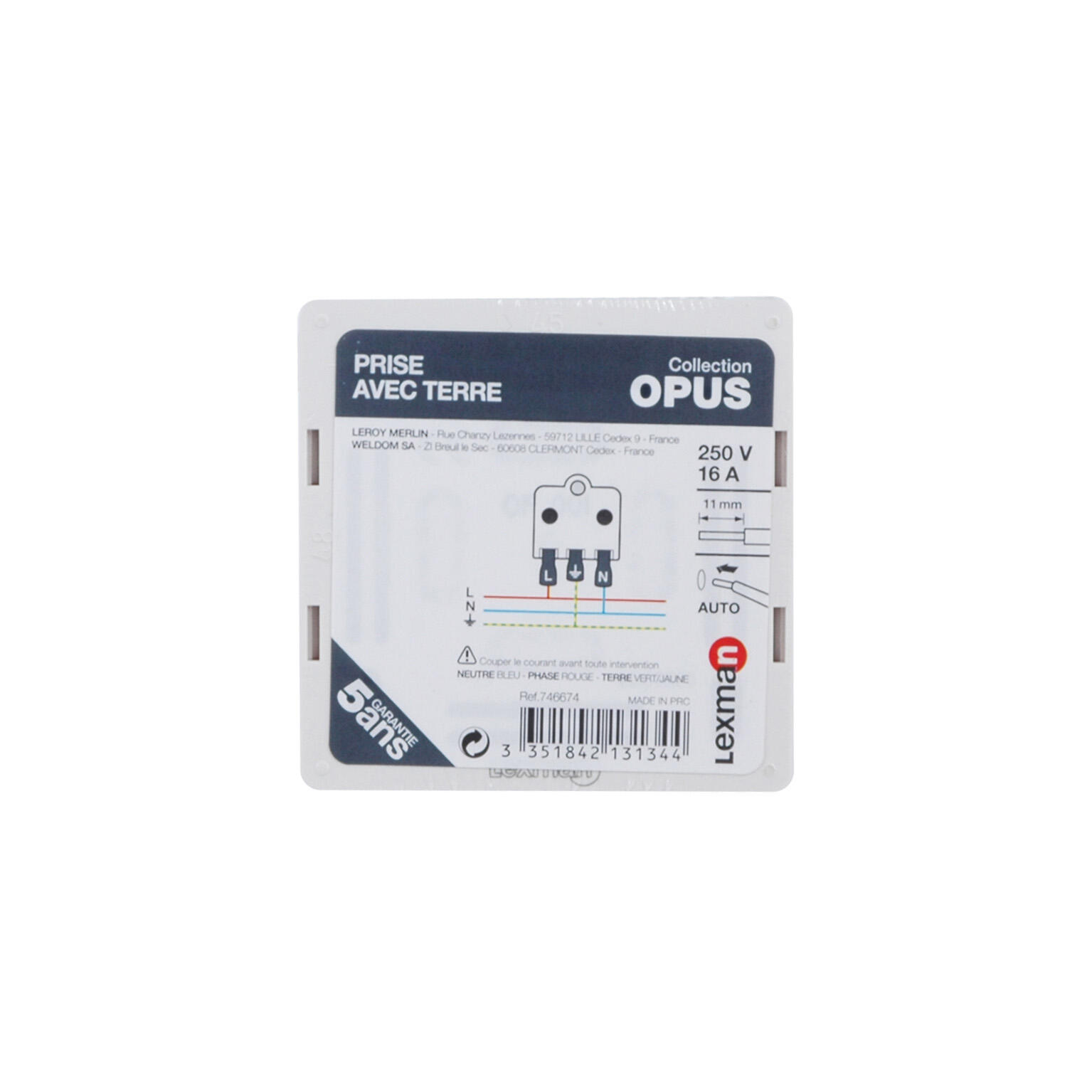 Prise avec terre saillie, complet Opus, LEXMAN, blanc - 5