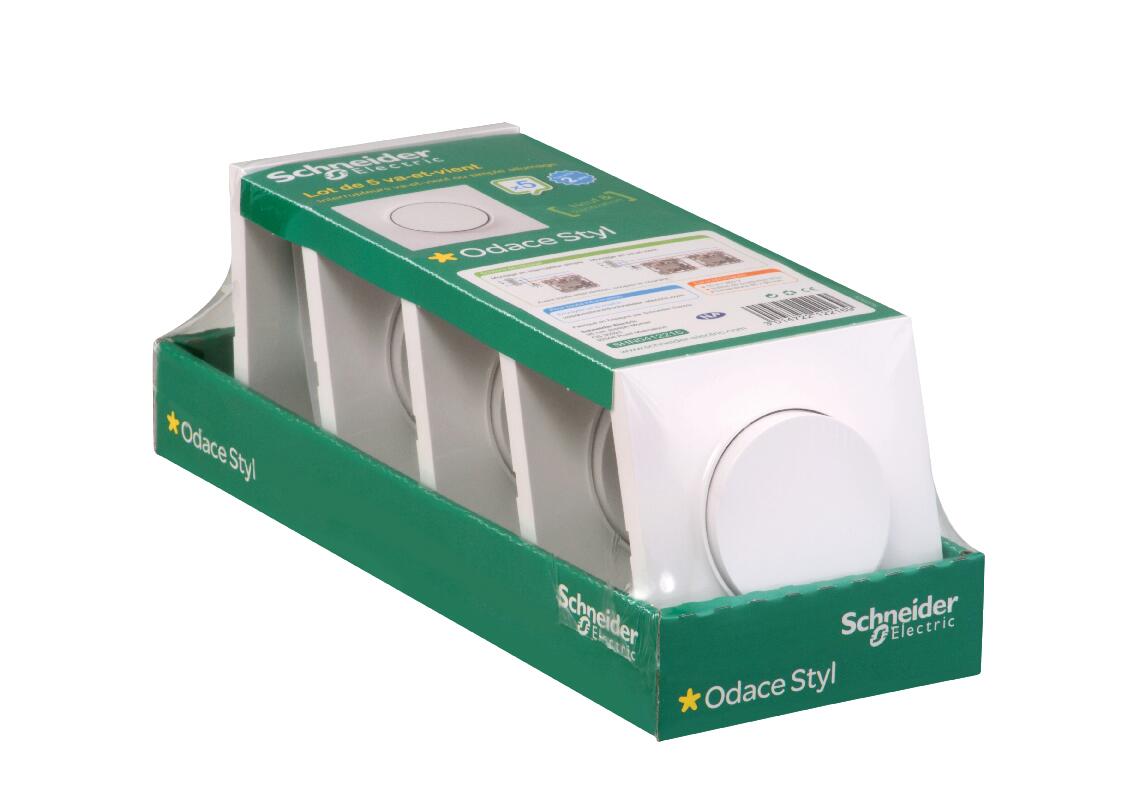 Lot de 5 interrupteurs va-et-vient complet Odace, SCHNEIDER ELECTRIC, blanc - 2
