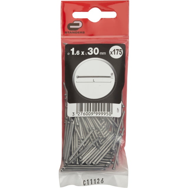 175 clous acier STANDERS tête homme, Ø1.6 x L.30 mm