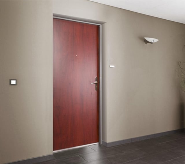 Porte appartement Acier avec placage bois H.205 x l.80 cm acajou, p. gauche