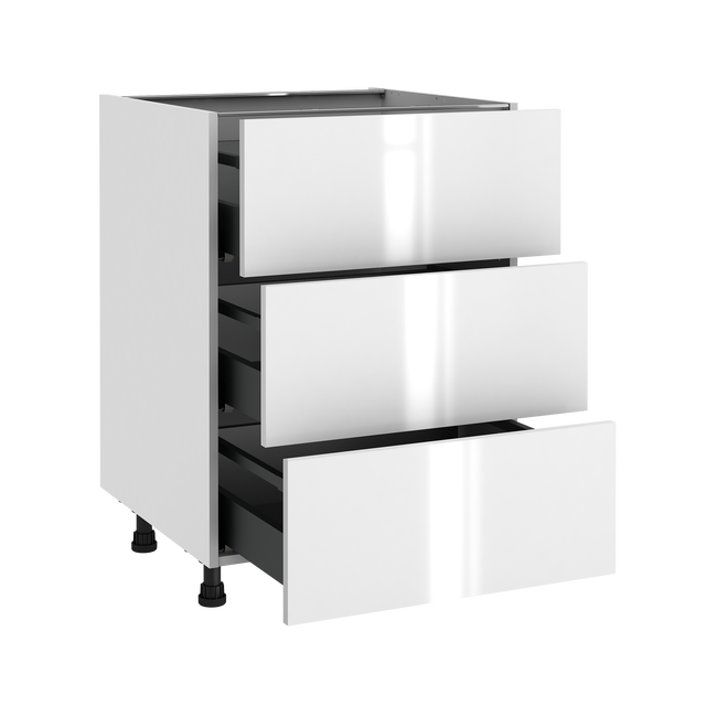Meuble bas de cuisine Sydney angora 3 tiroirs H77 x l60