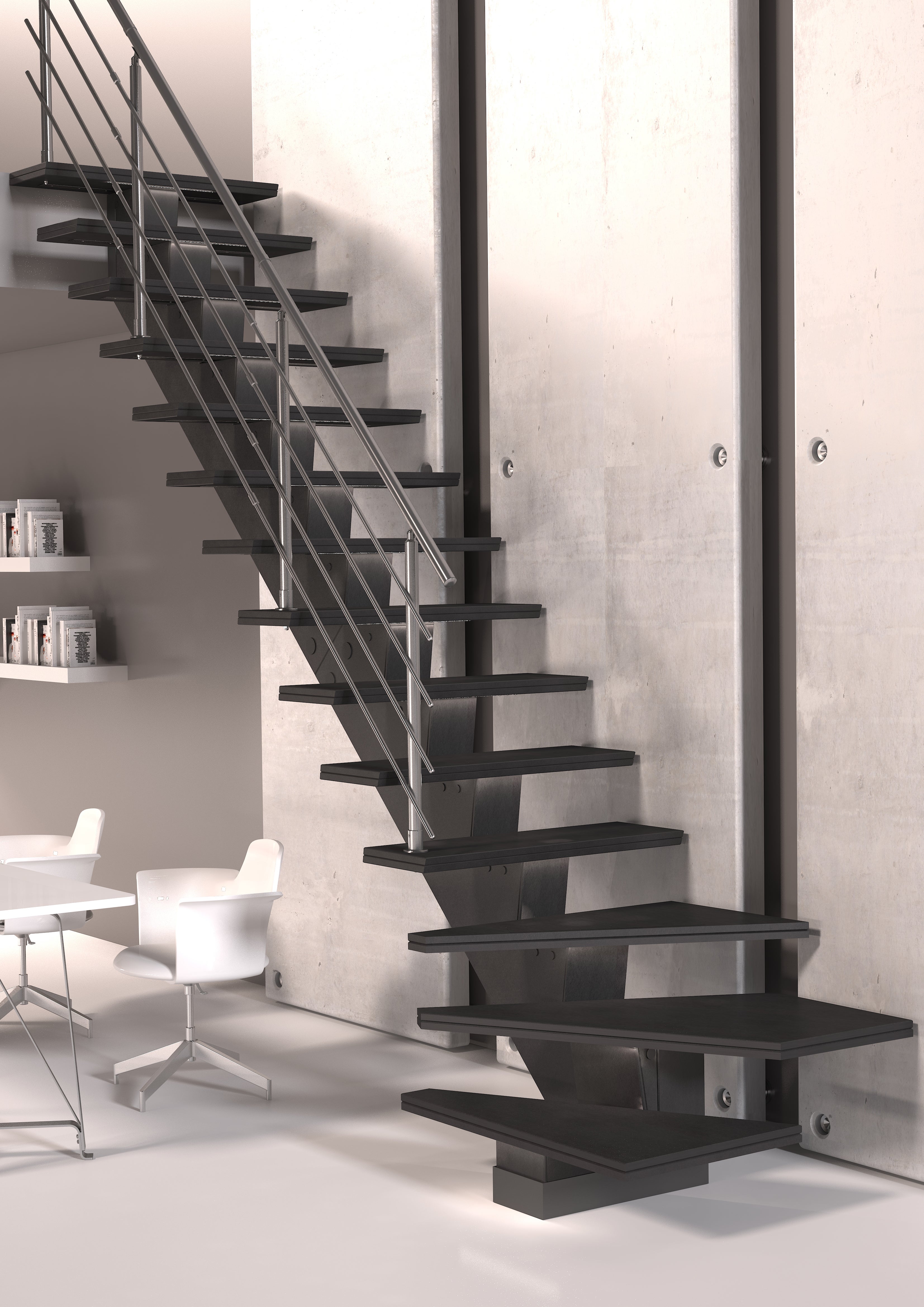 Escalier 1/4 t. bas gauche MDF anthracite Gomera 14 marches l.85 cm - 2