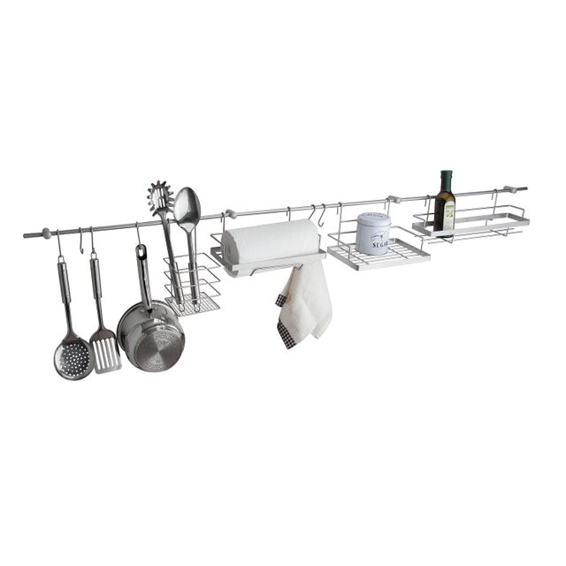 Portautensili Da Cucina A Muro In Alluminio Nero - 5 Ganci, Supporto Per Pentole E Mestoli