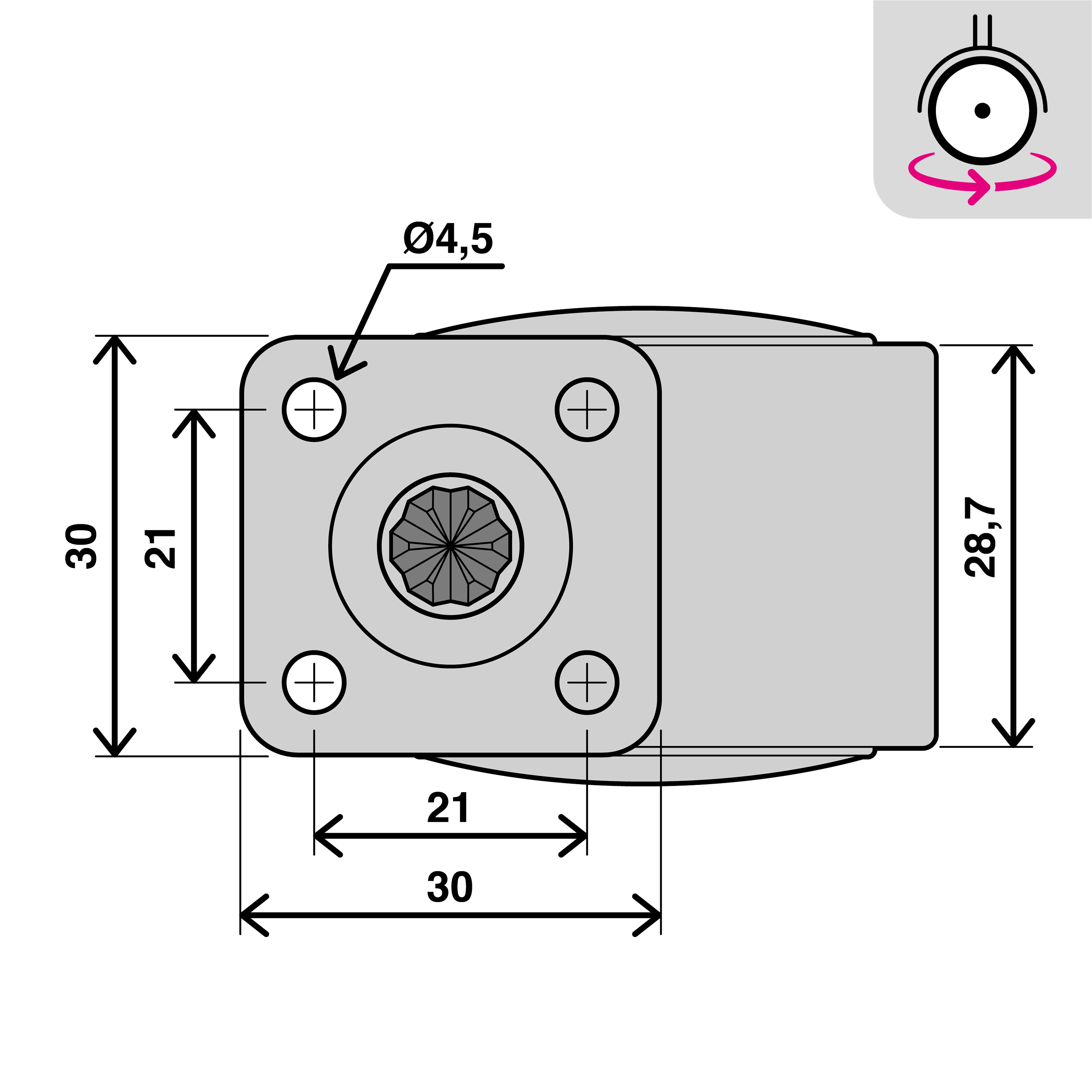 Roda interior sem travão STANDERS 360º 35MM 15KG NYLON PRETO - 7