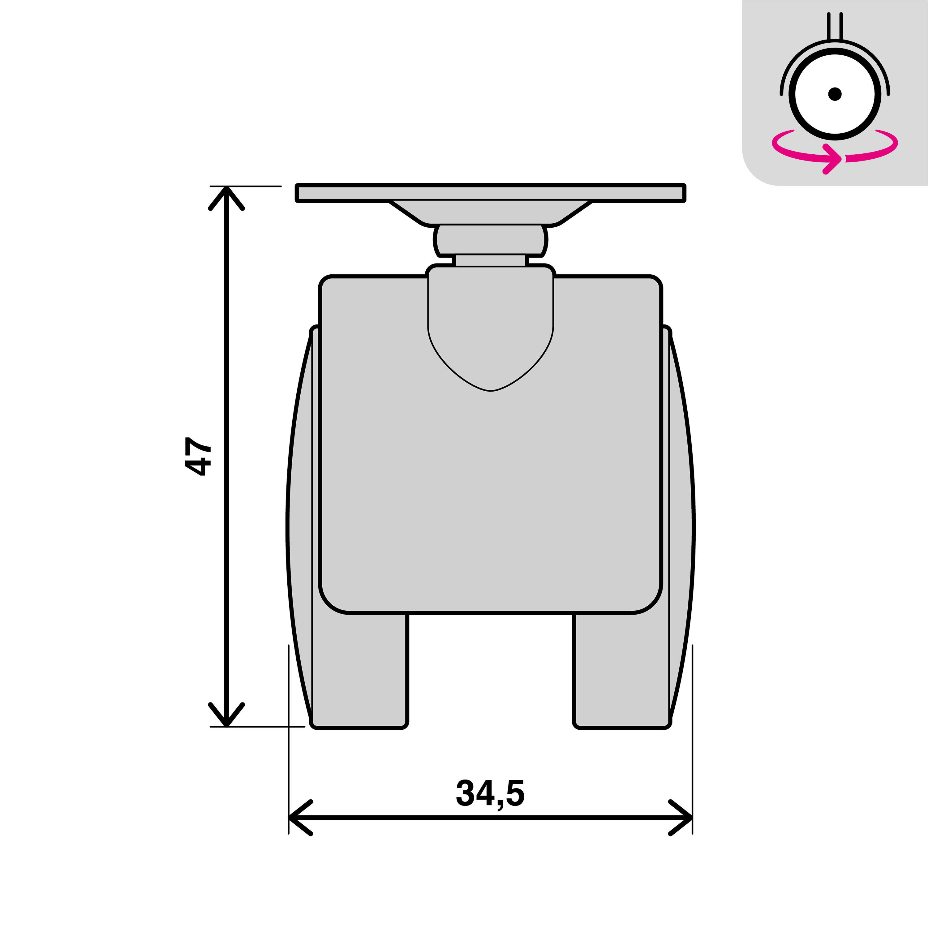 Roda interior sem travão STANDERS 360º 35MM 15KG NYLON PRETO - 6