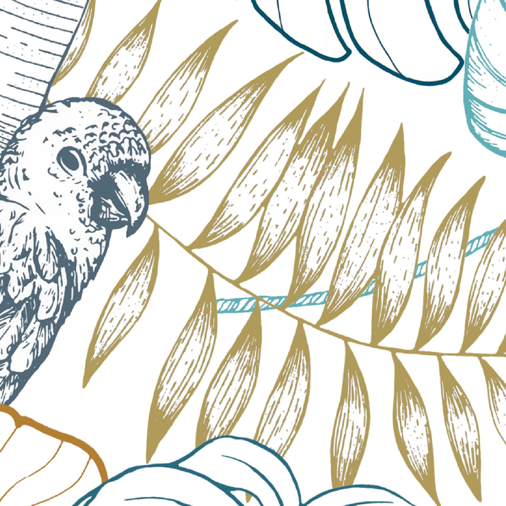 Papier peint intissé Perroquet graphique bleu - 4