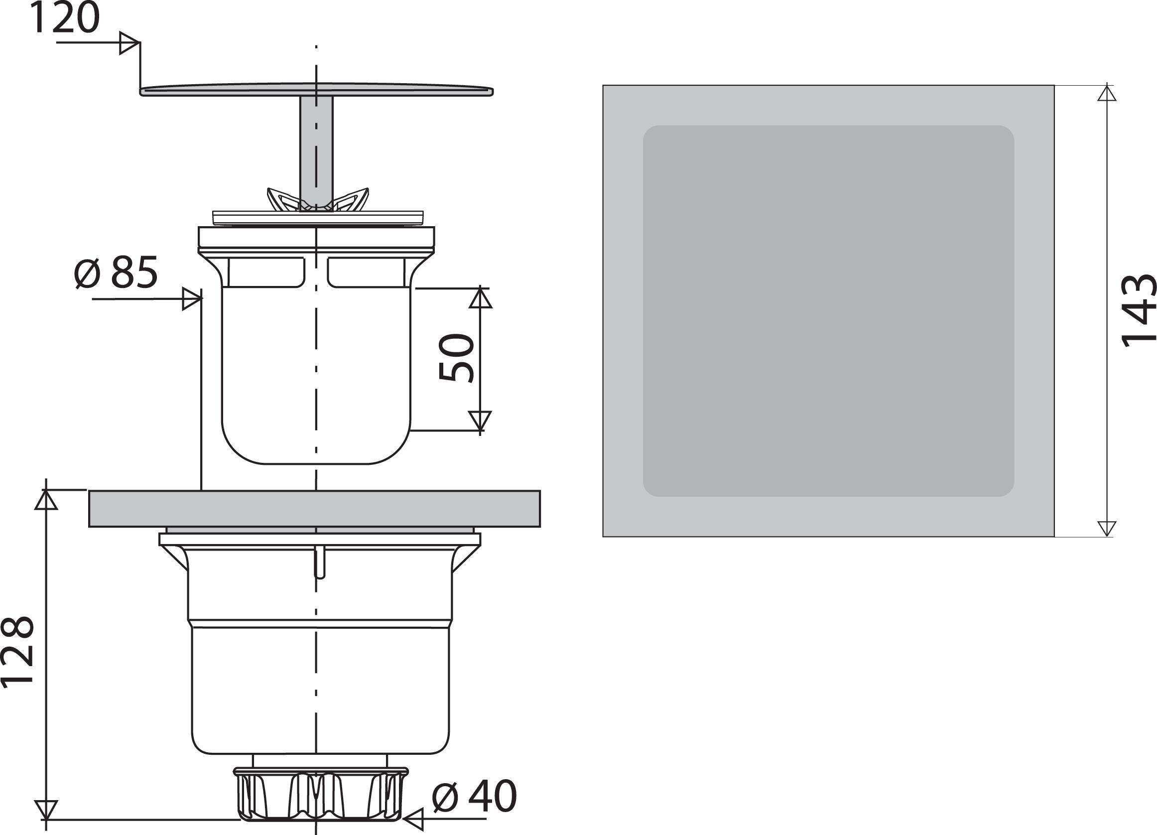 Bonde pour douche à l'italienne D.40 x L.143 x l.143 mm, VALENTIN - 2