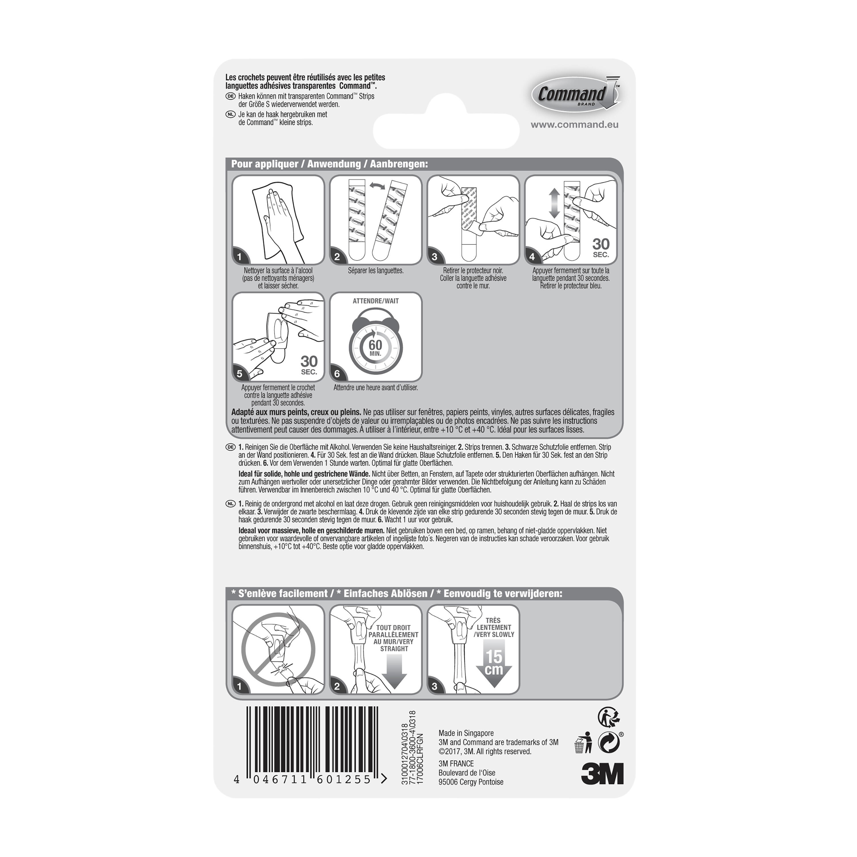 Lot de 6 crochets adhésifs 1 tête incolore / transparent mini COMMAND - 6