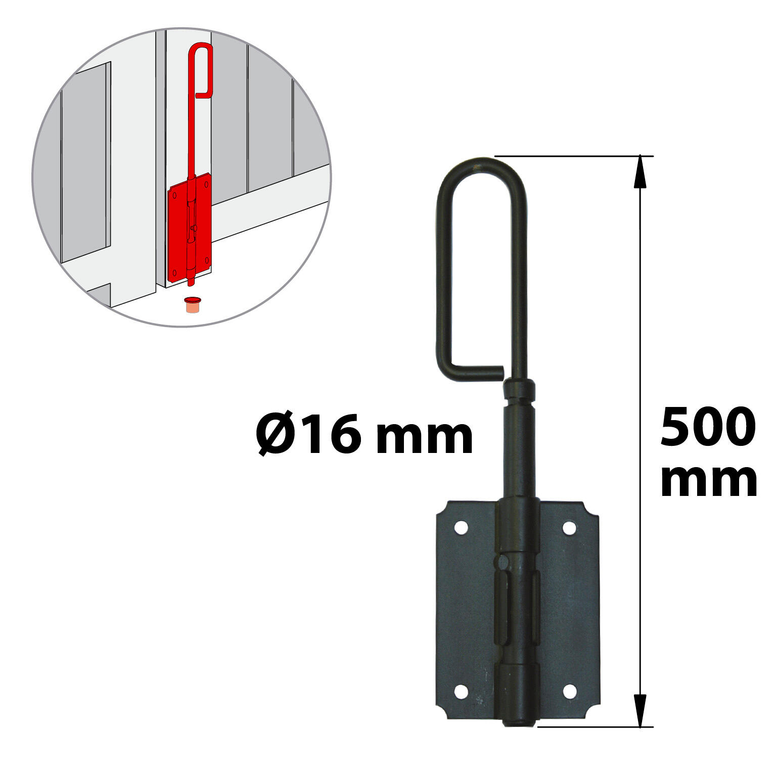 Verrou baïonnette Diam. 16 mm L.500 mm en acier noir prépeint AFBAT - 2