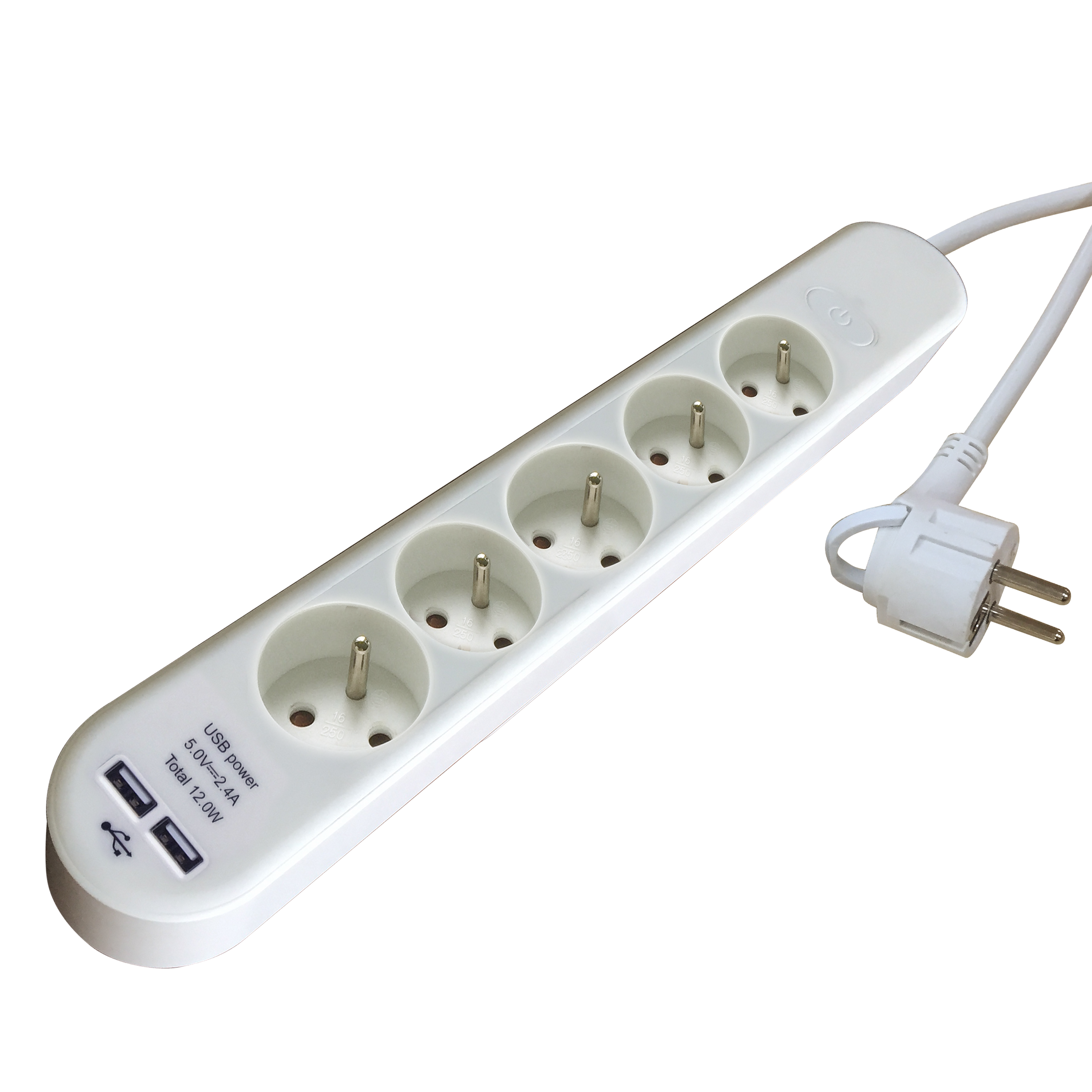 Multiprise USB filaire avec interrupteur, 5 prises + 2 USB-A blanc, 1.5M, LEXMAN - 3