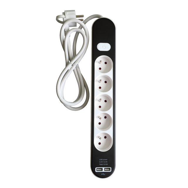 Przedłużacz z 5 gniazdami z uziemieniem z wyłącznikiem 2xUSB 1.5 m biało-czarny domowy LEXMAN