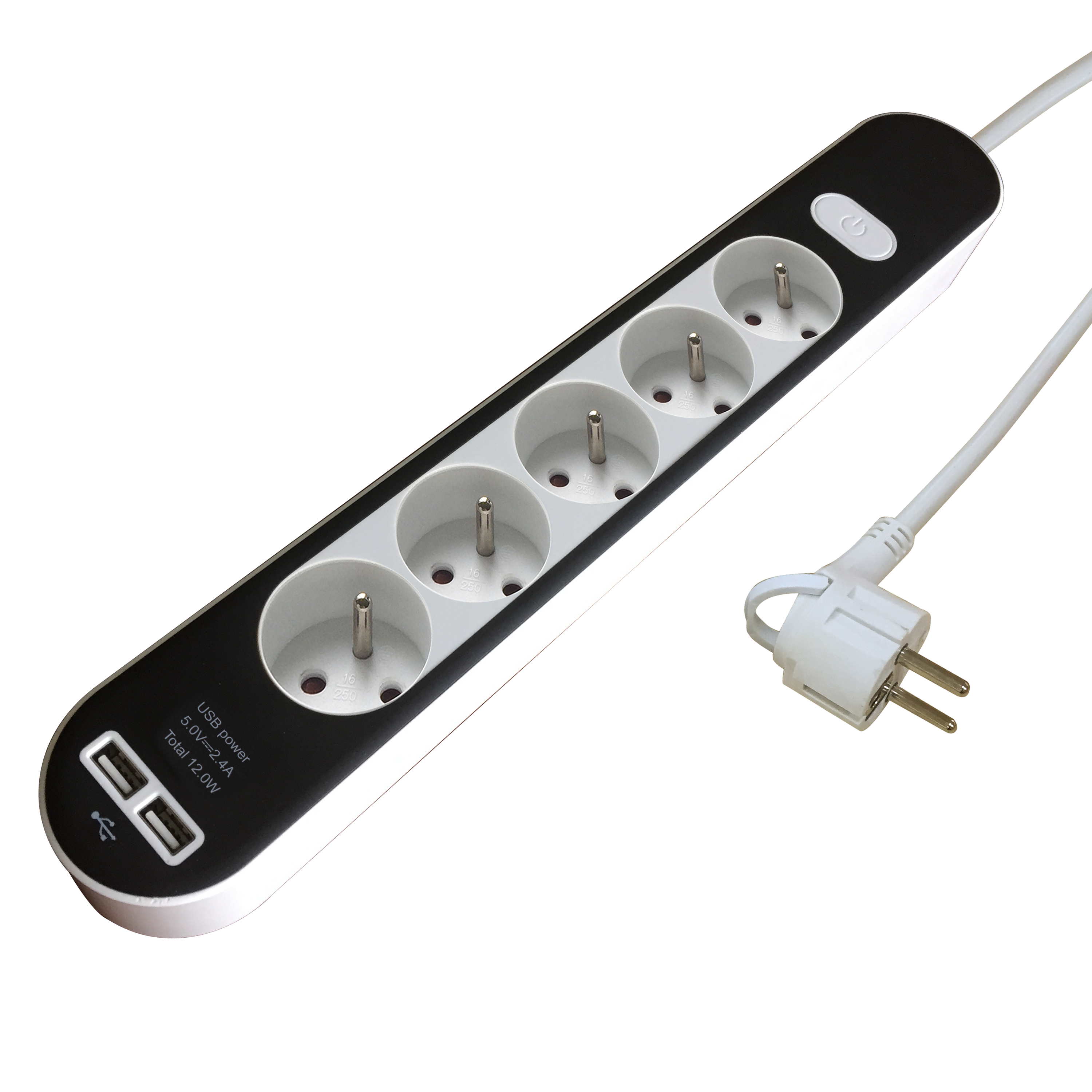Przedłużacz z 5 gniazdami z uziemieniem z wyłącznikiem 2xUSB 1.5 m biało-czarny domowy LEXMAN - 3