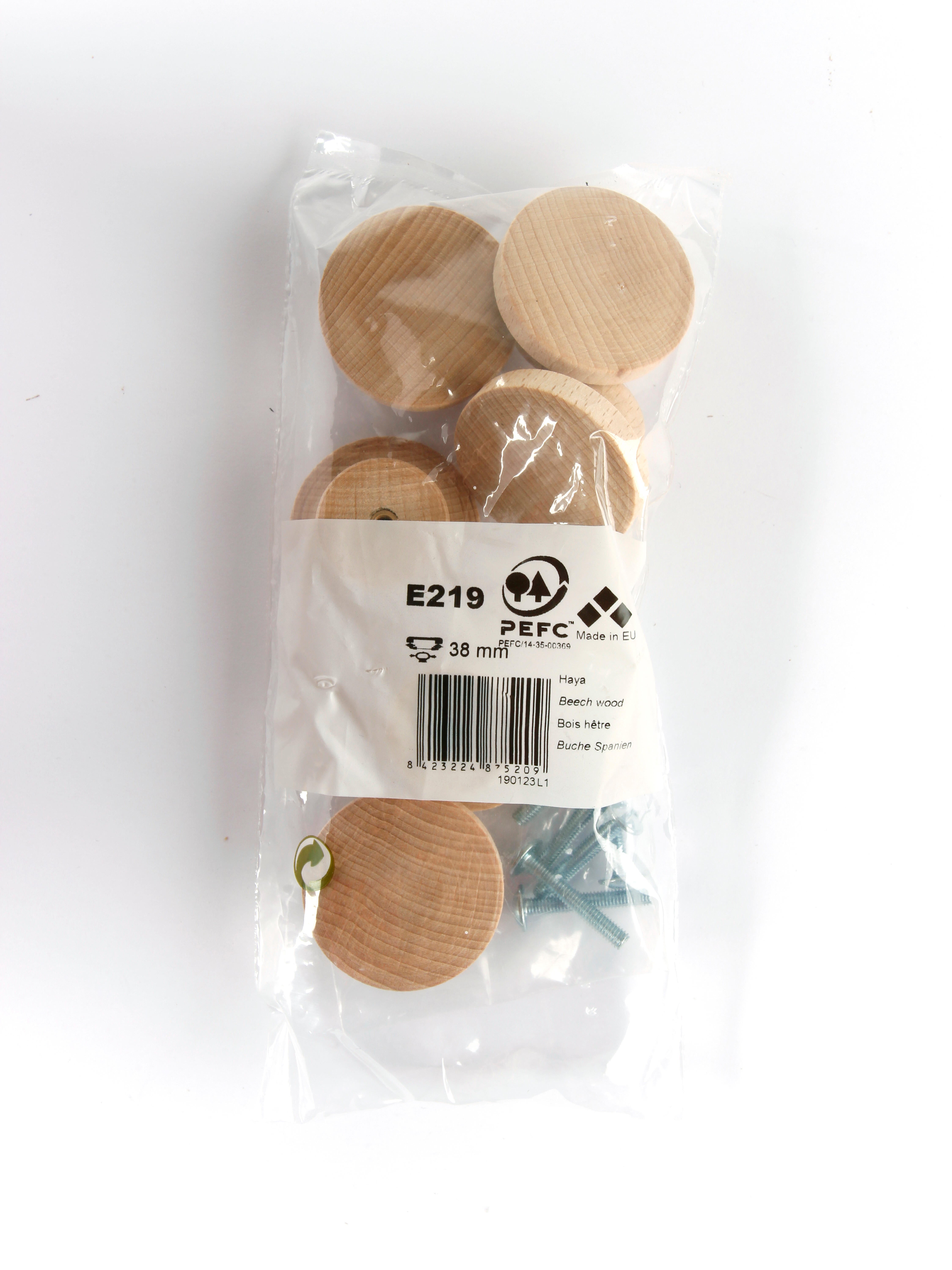 6 boutons de meuble ronds Lize, bois hêtre brut, Diam.39 mm - 8