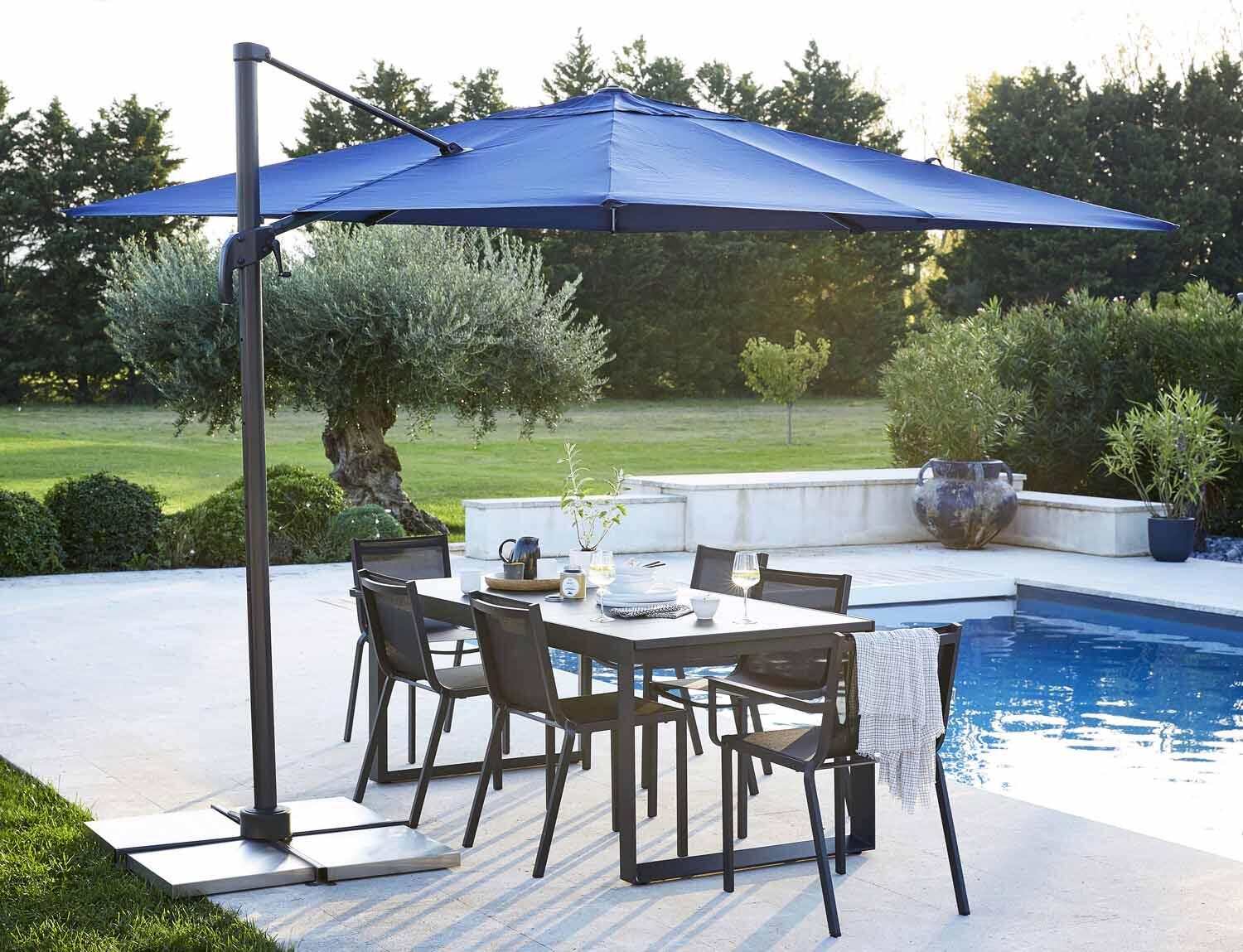 Parasol déporté carré bleu marine Aura NATERIAL L.286 x l.286 cm - 5