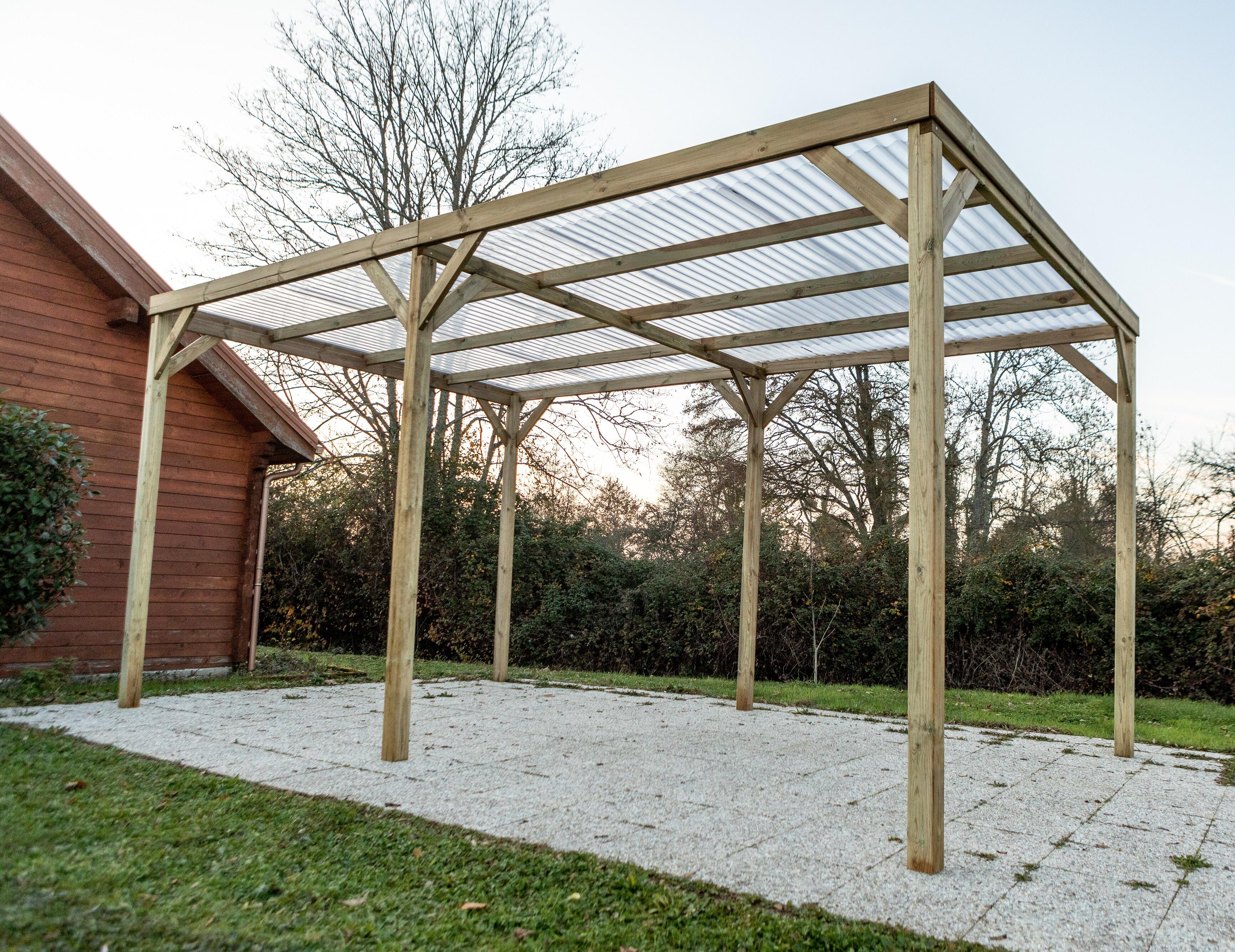 Carport bois HABRITA 2 voitures, 14.99 m² - 2