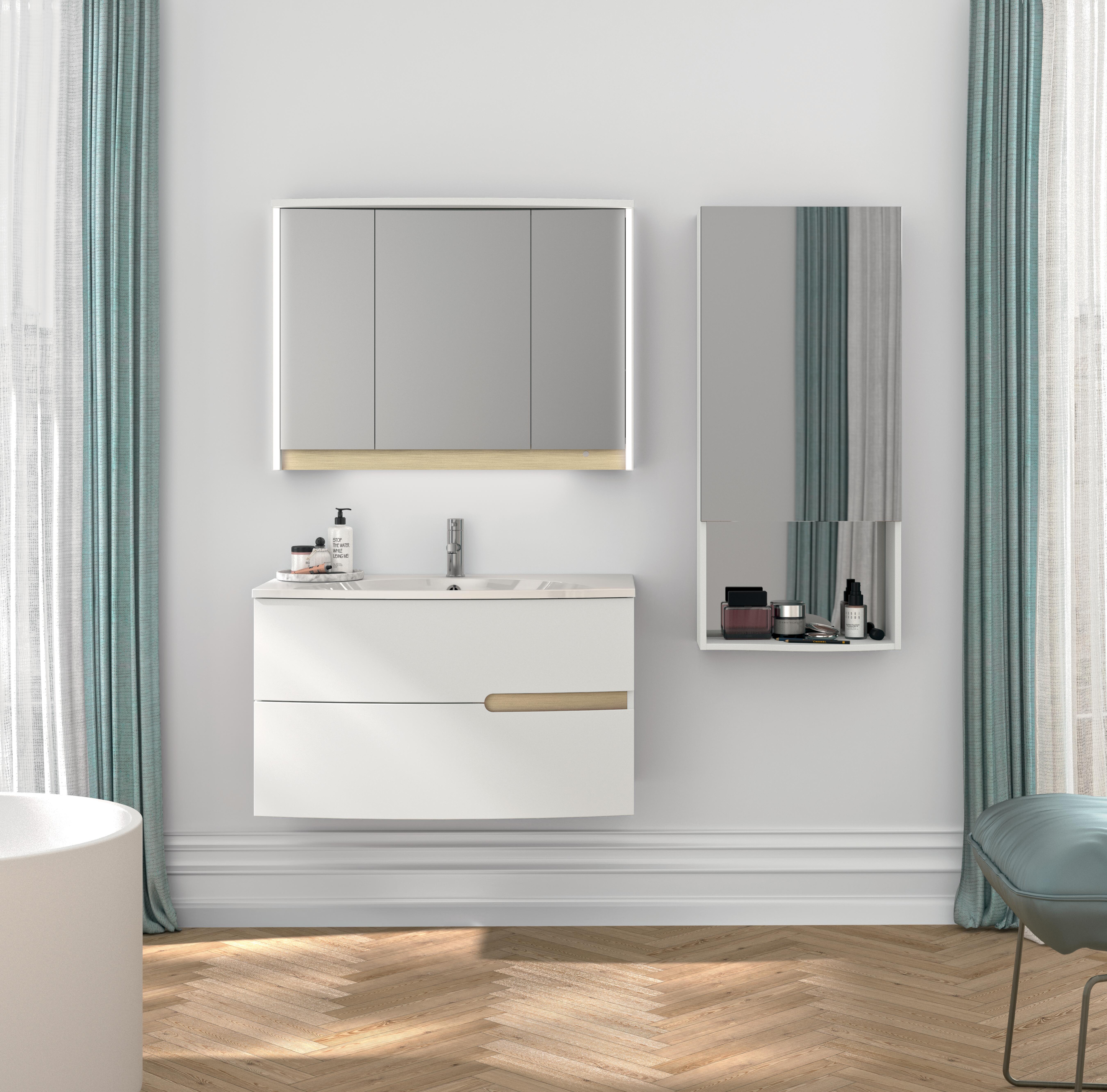 Meuble vasque 2t l.90.2 x H.53.6 x P.51.6cm blanc mat Egerie