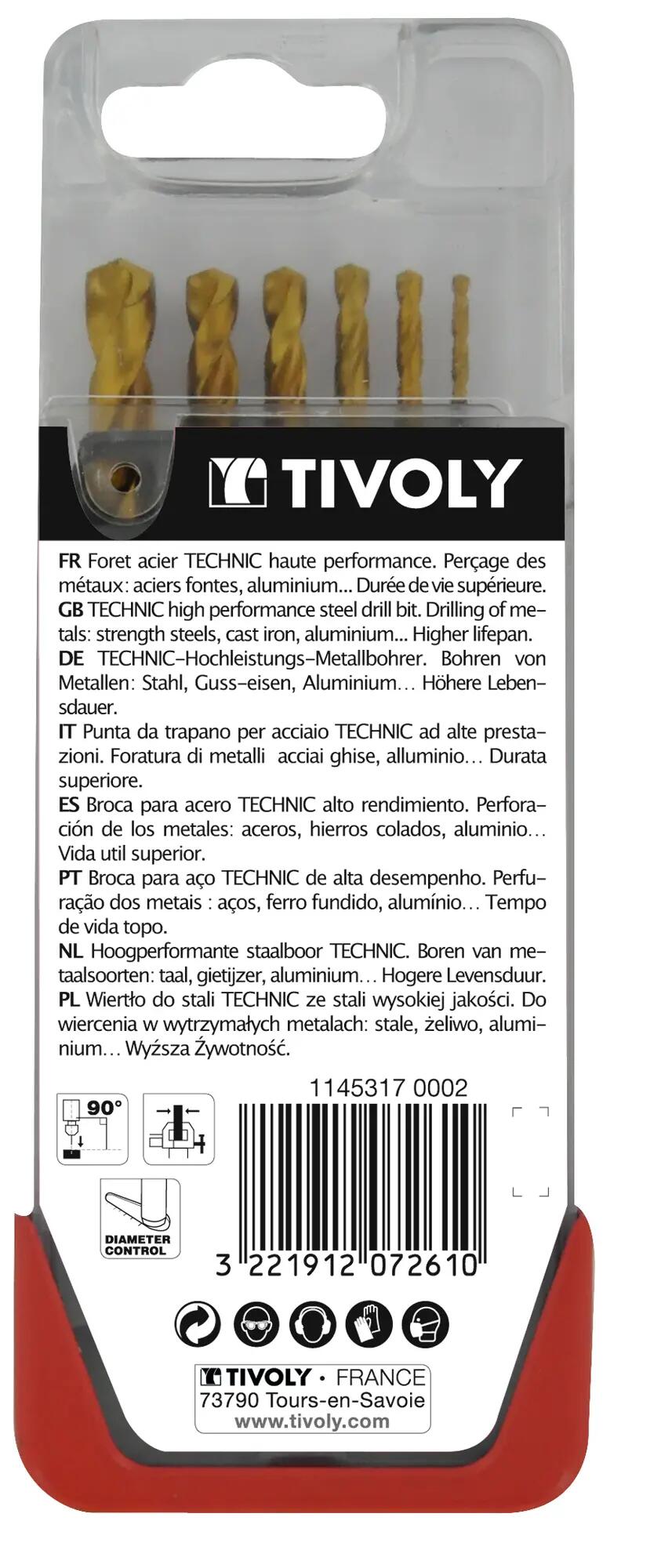 Lot de 6 Foret à métal HSS Diam.2 à 8 mm TIVOLY - 6