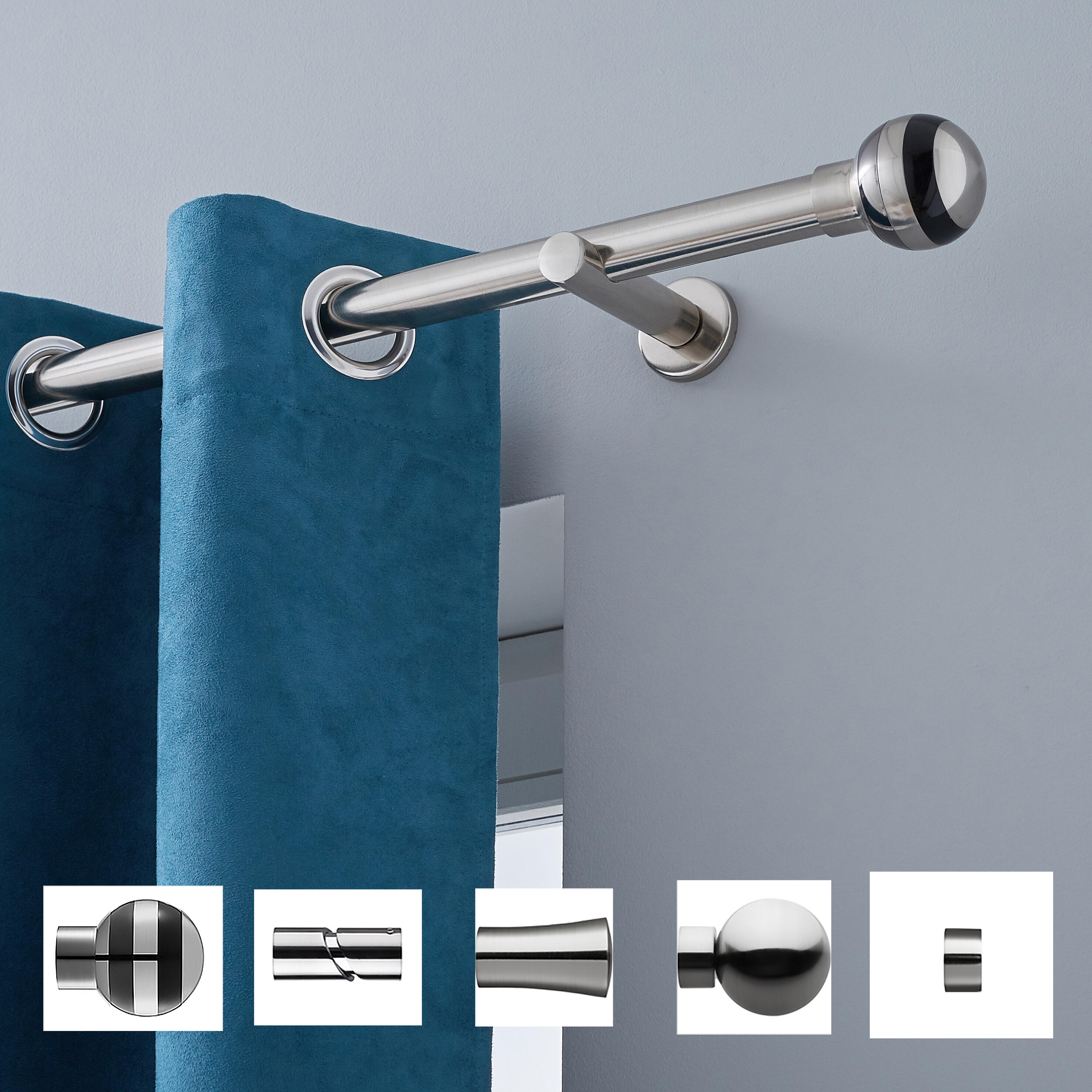 Rejointeur tringle à rideau Kali 20 mm nickel acier - 2